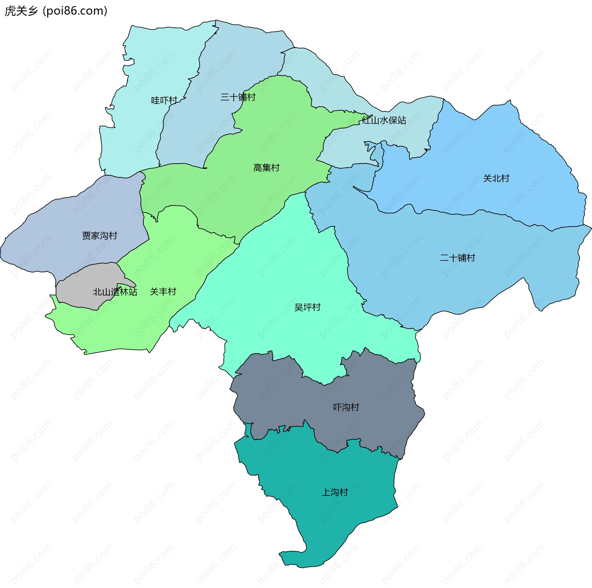虎关乡边界地图(五级行政区划)