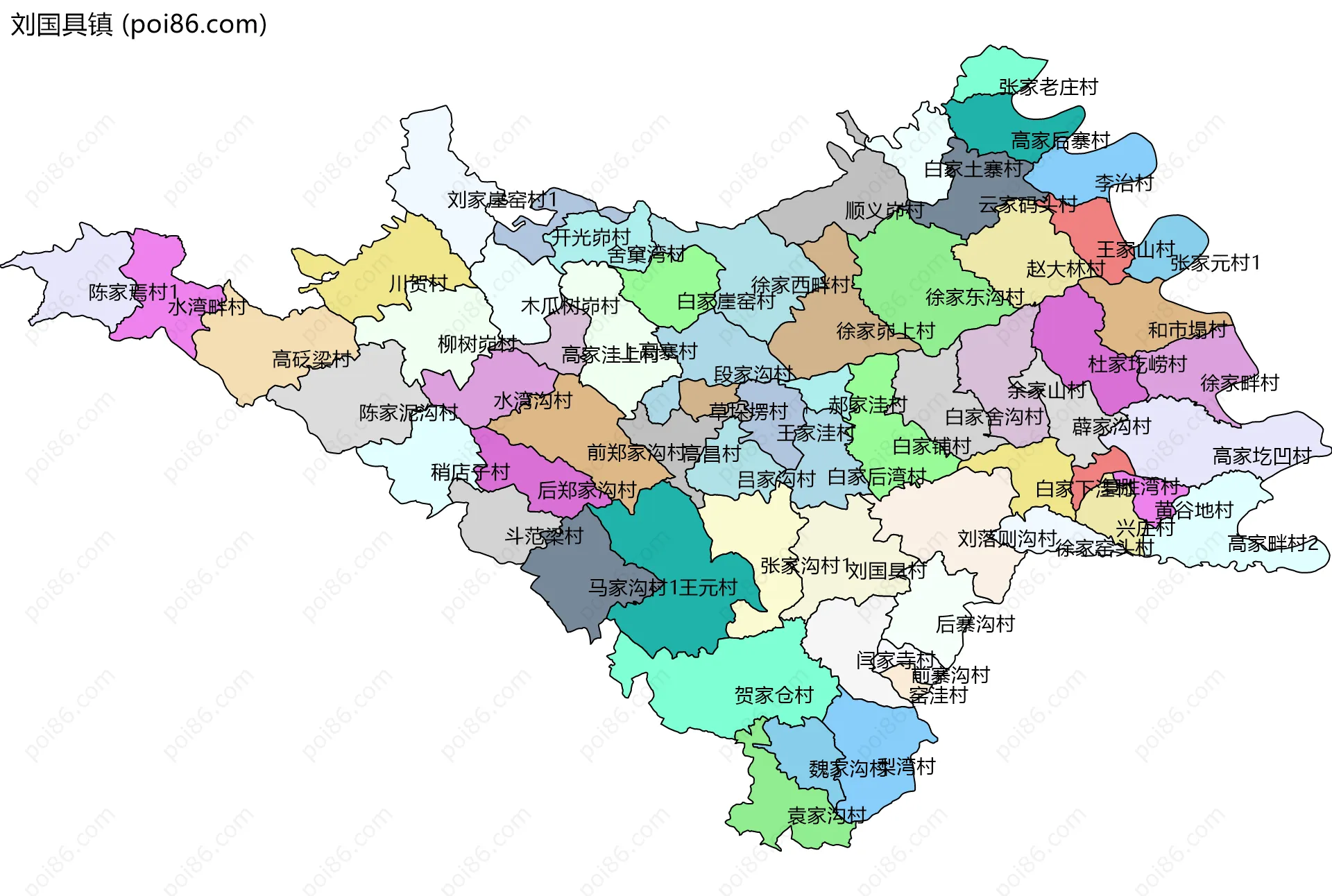 刘国具镇边界地图(五级行政区划)