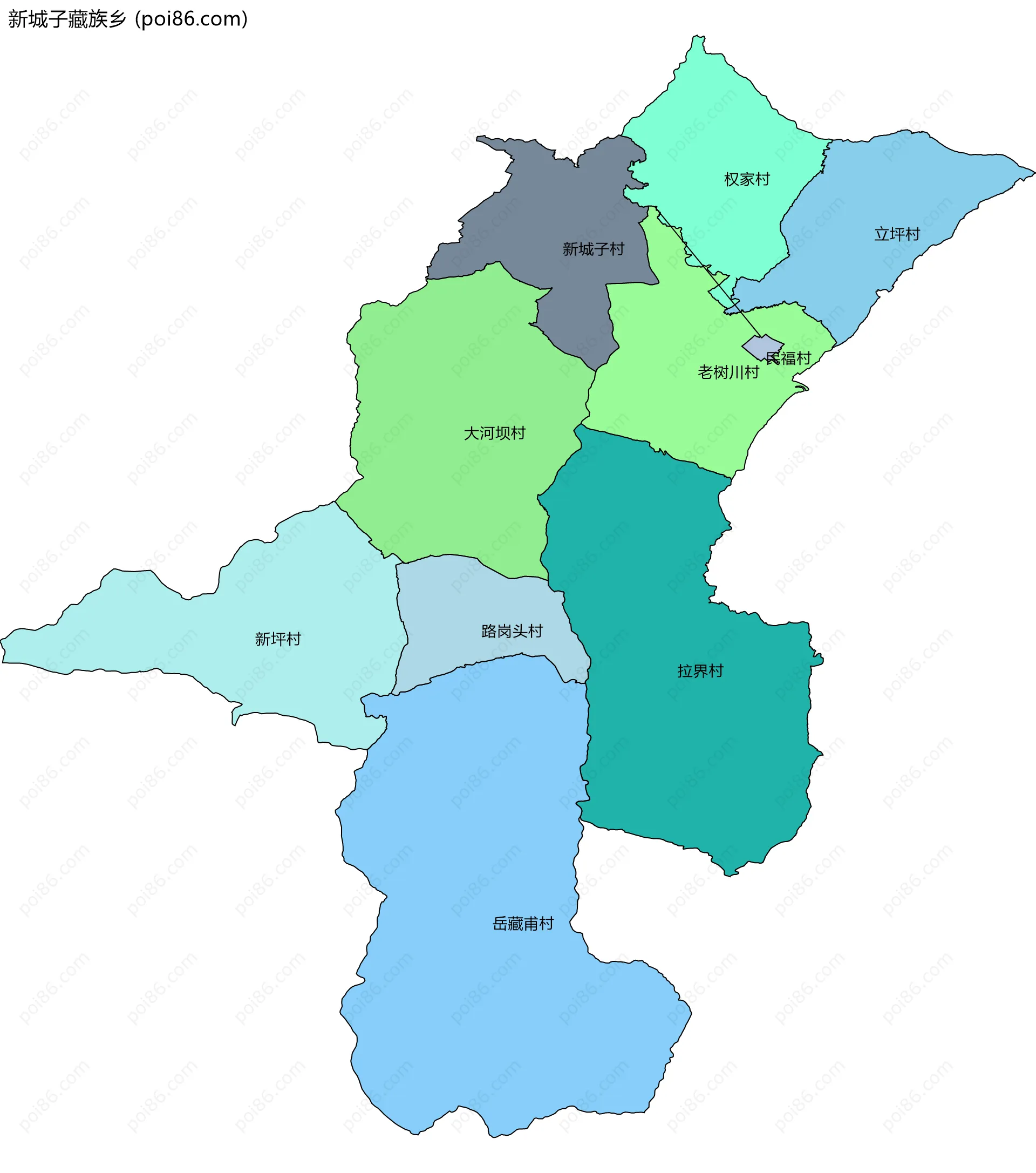 新城子藏族乡边界地图(五级行政区划)