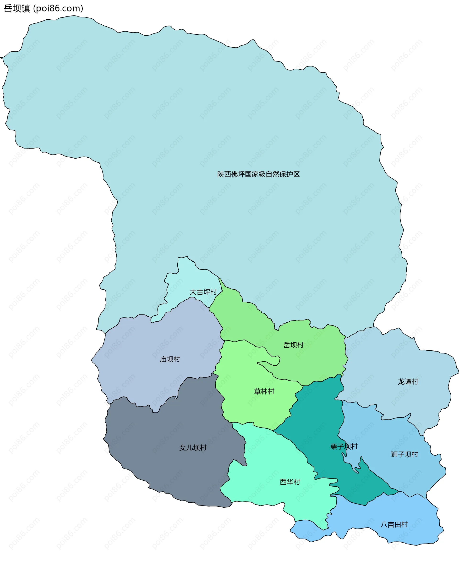 岳坝镇边界地图(五级行政区划)