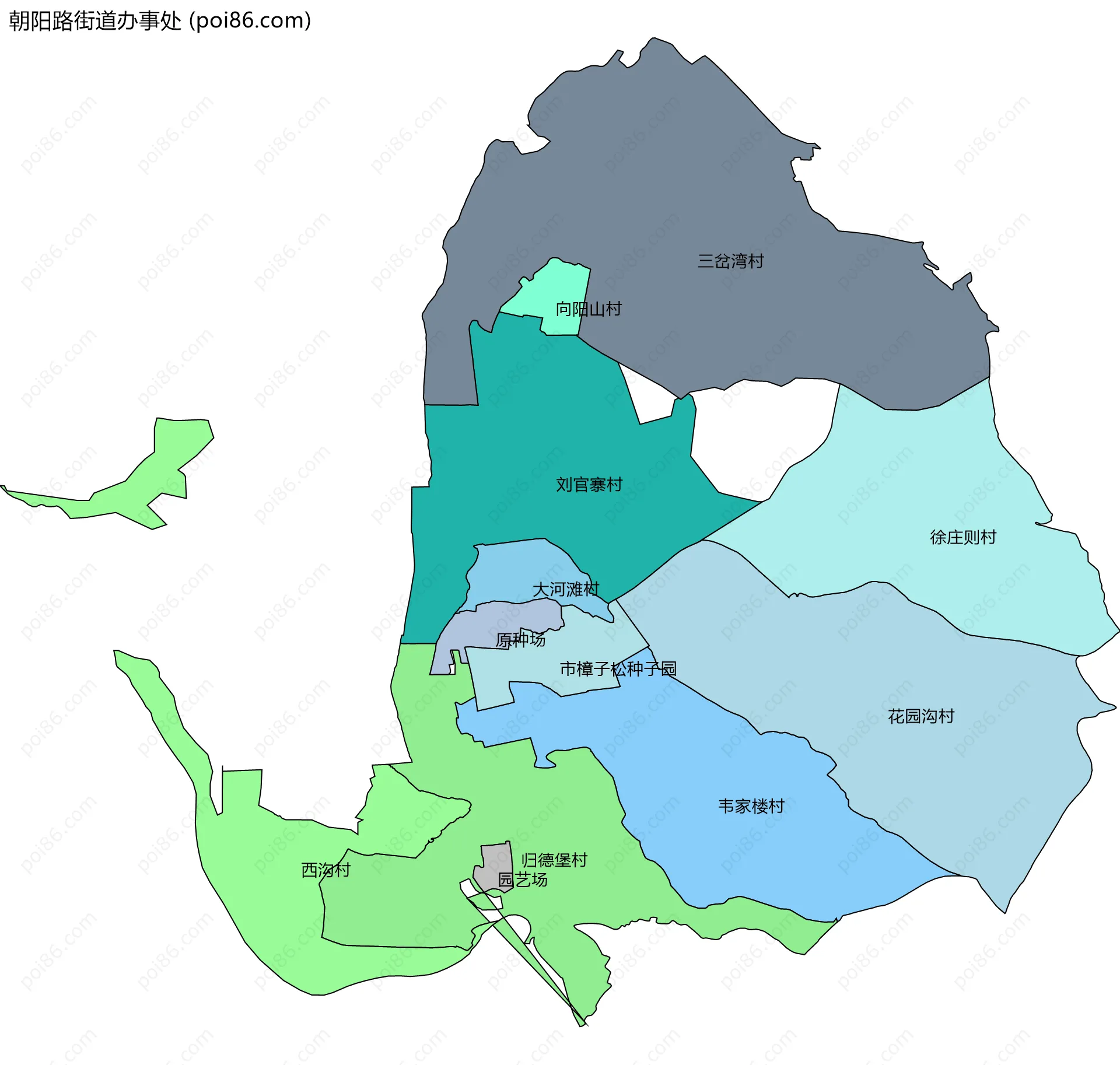 朝阳路街道办事处边界地图(五级行政区划)