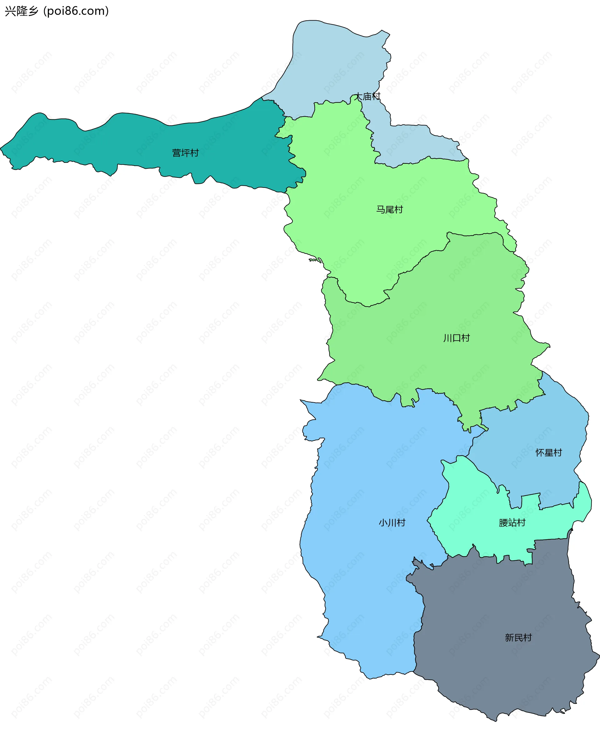 兴隆乡边界地图(五级行政区划)