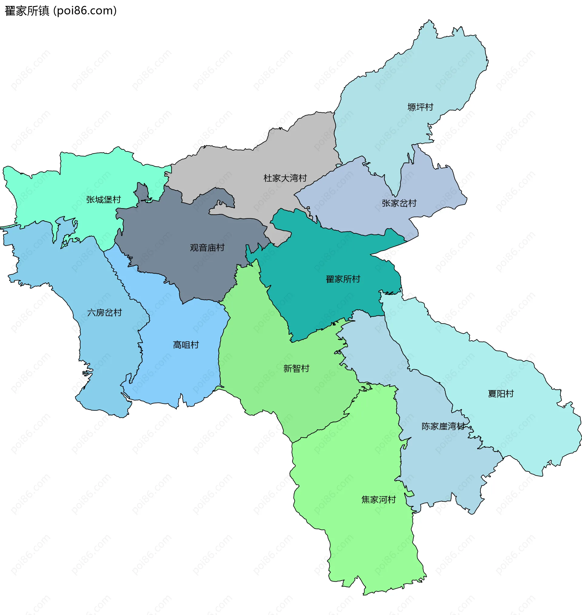 翟家所镇边界地图(五级行政区划)