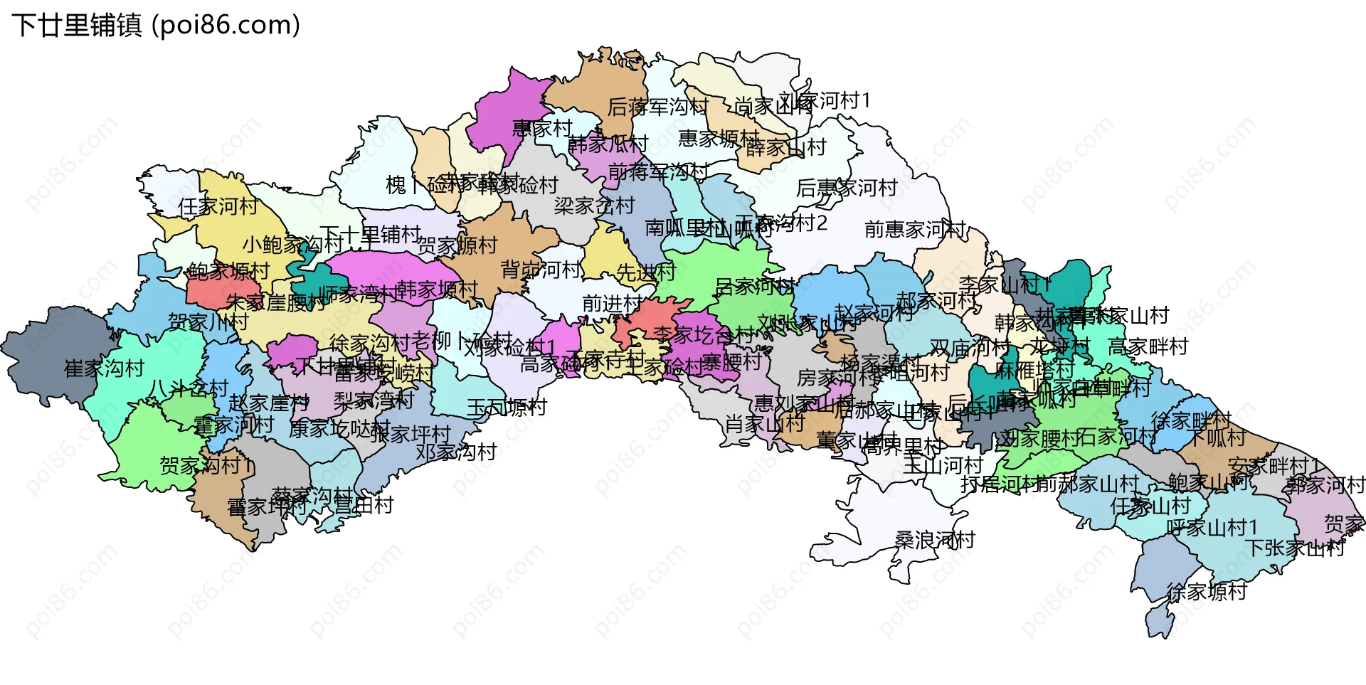 下廿里铺镇边界地图(五级行政区划)