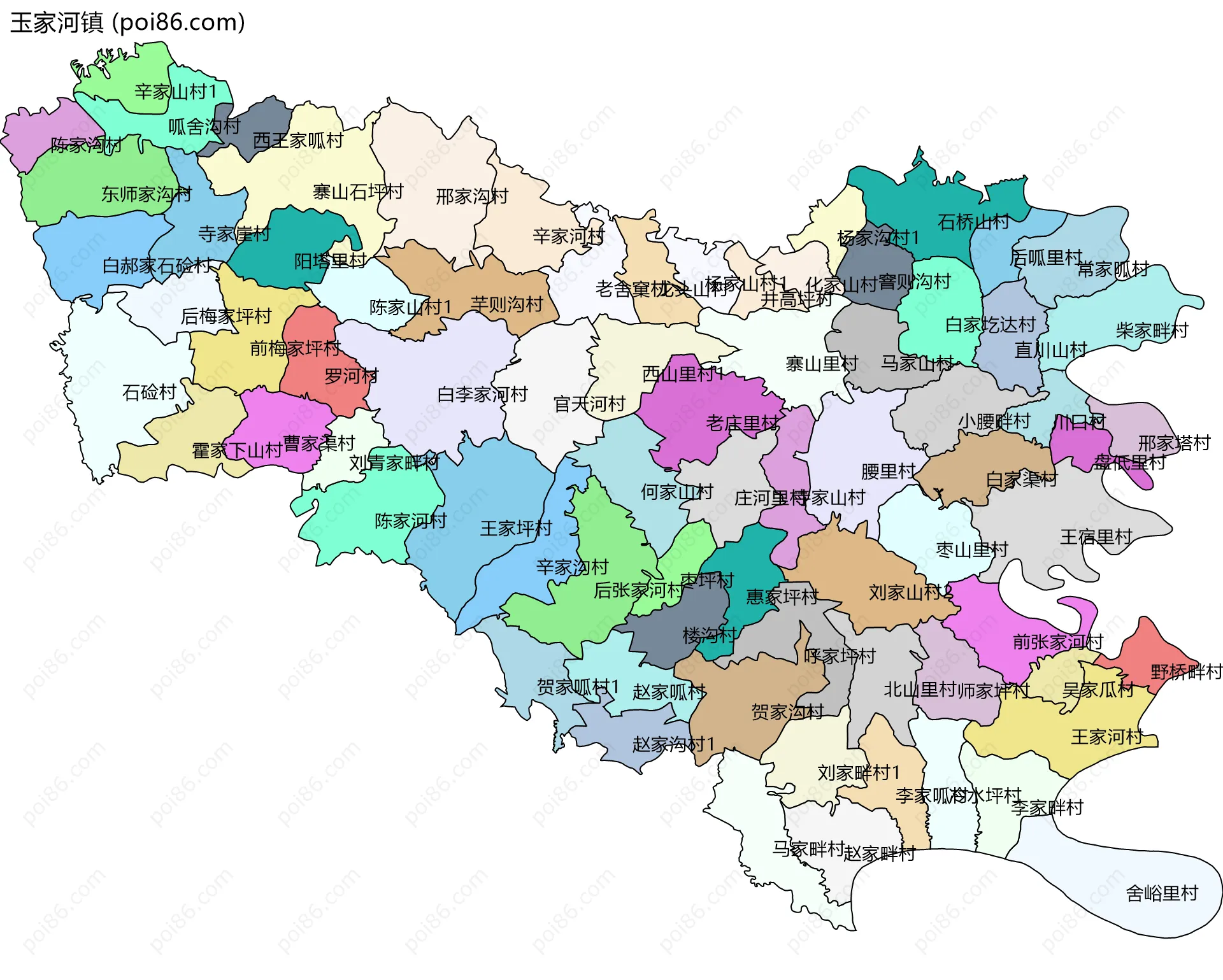 玉家河镇边界地图(五级行政区划)