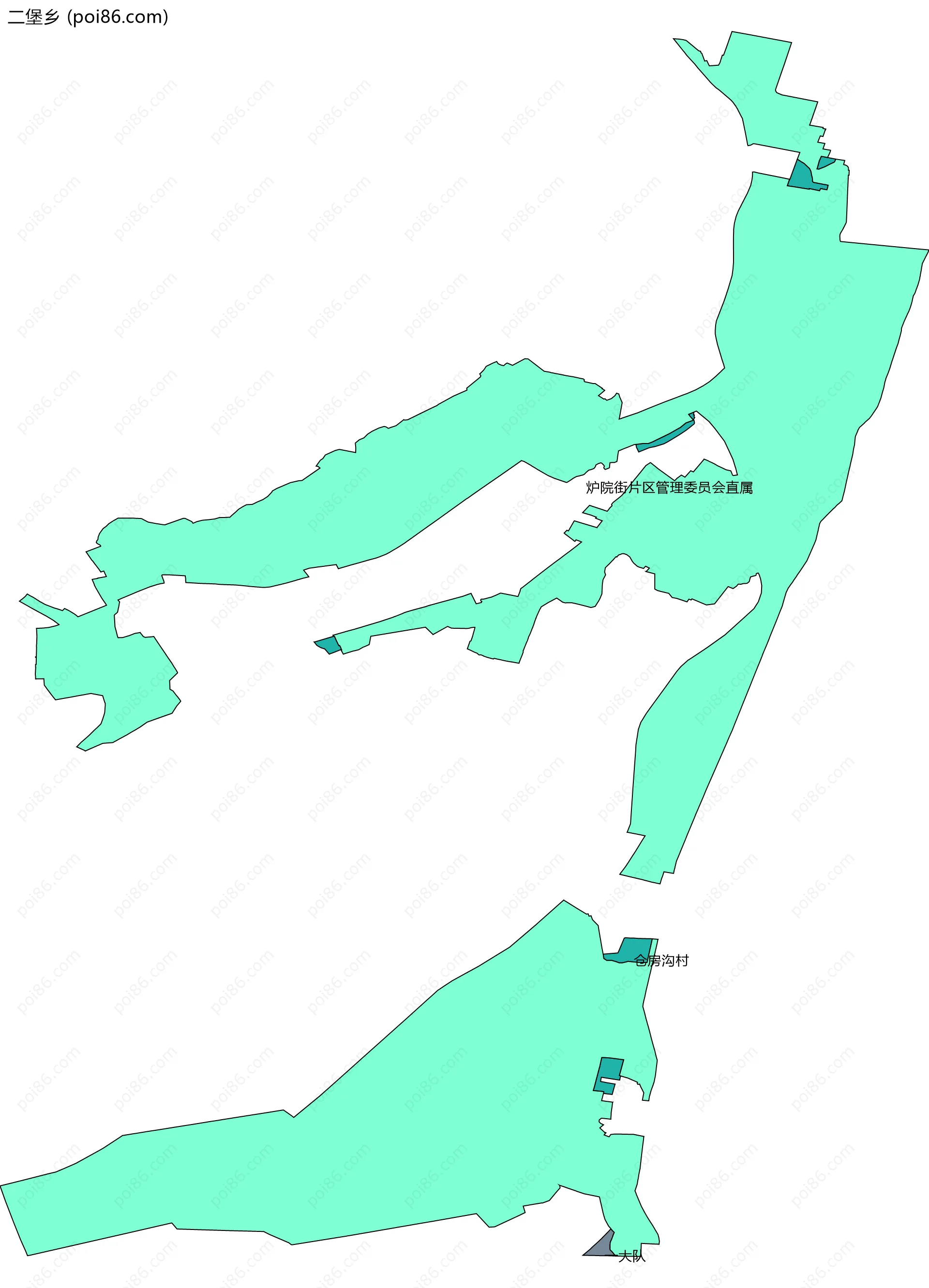 二堡乡边界地图(五级行政区划)