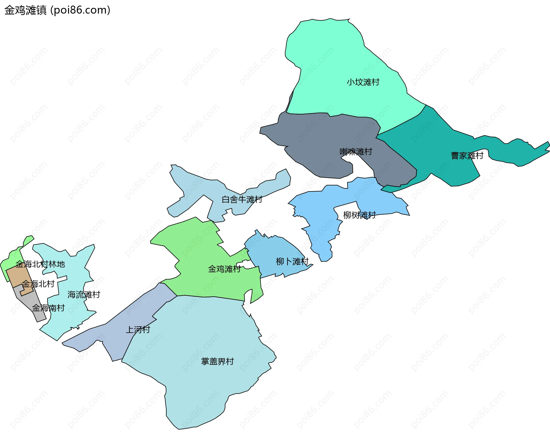 金鸡滩镇边界地图(五级行政区划)