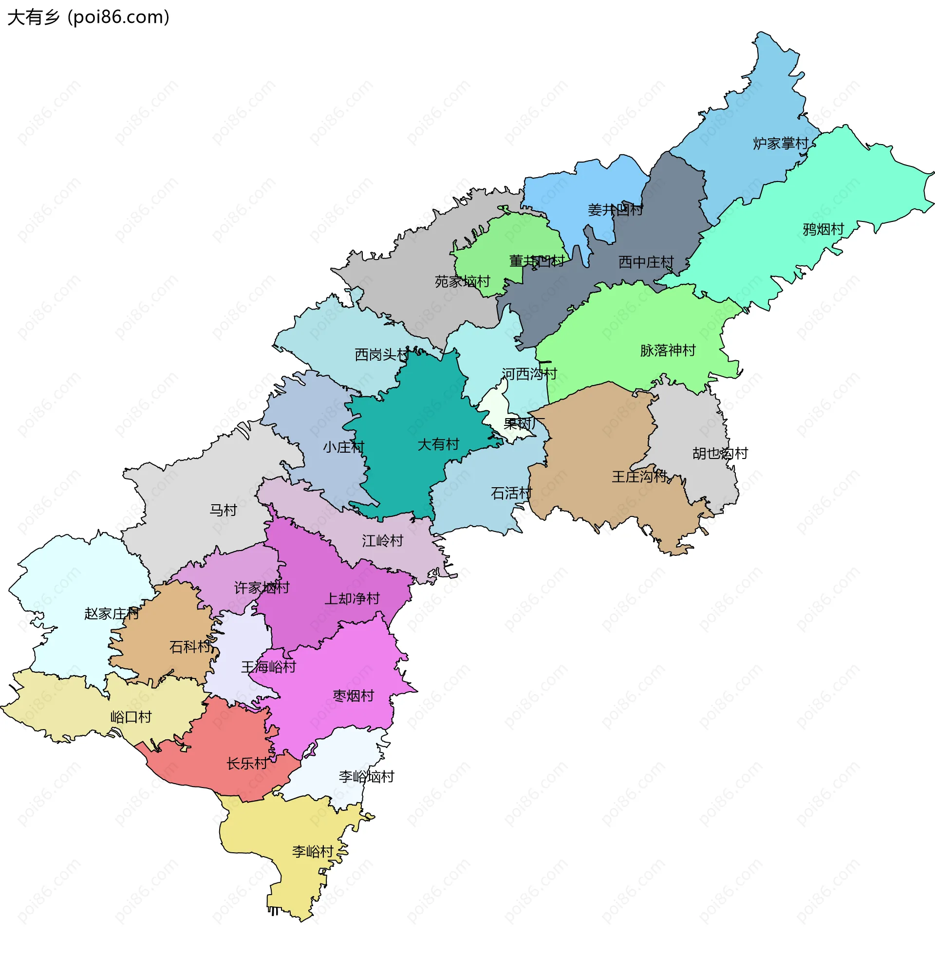 大有乡边界地图(五级行政区划)