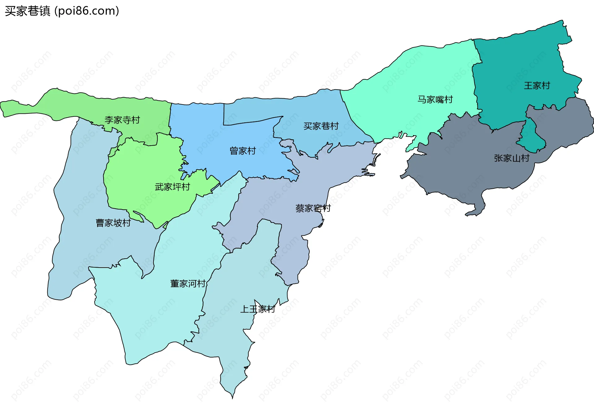 买家巷镇边界地图(五级行政区划)