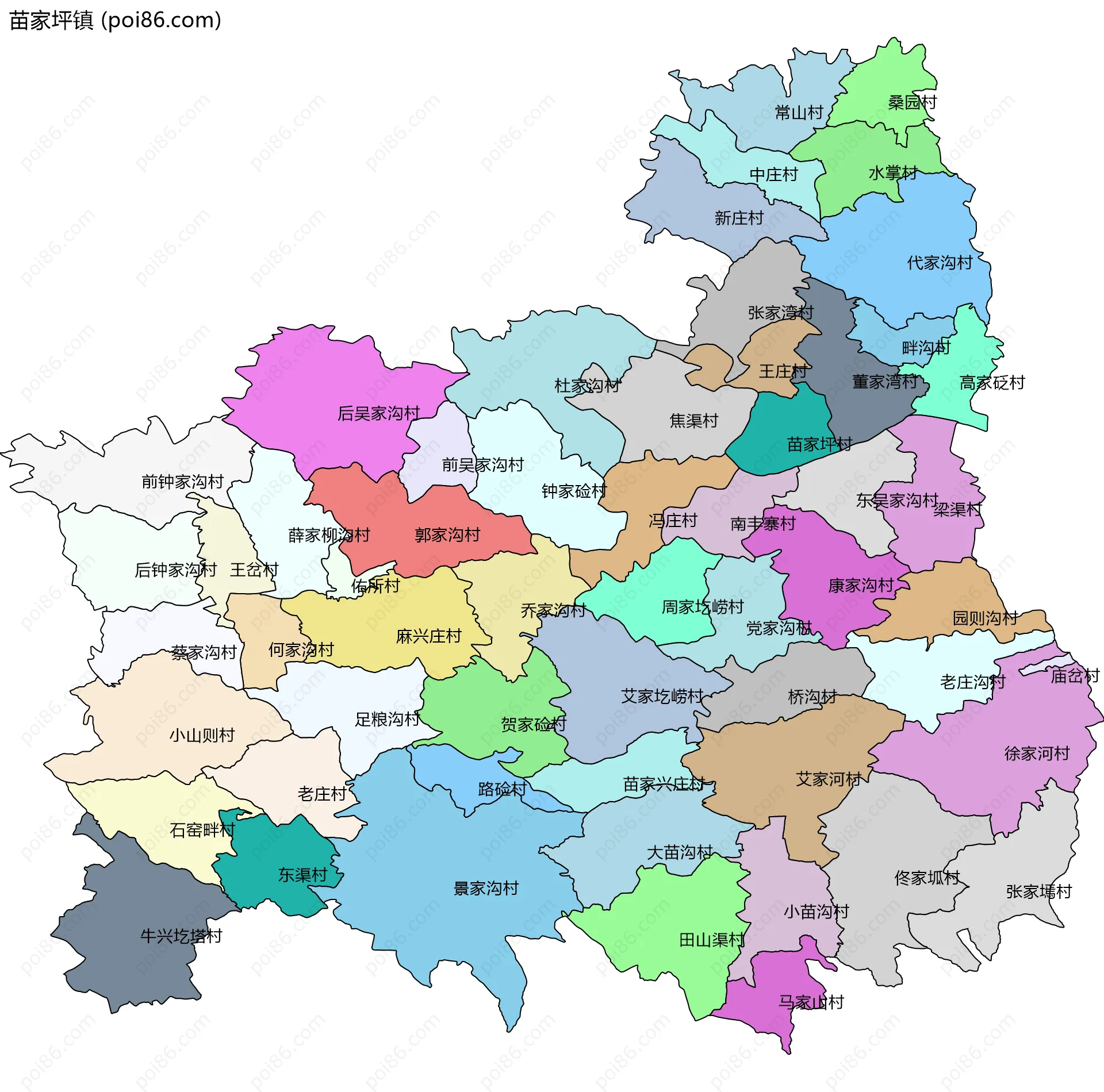 苗家坪镇边界地图(五级行政区划)