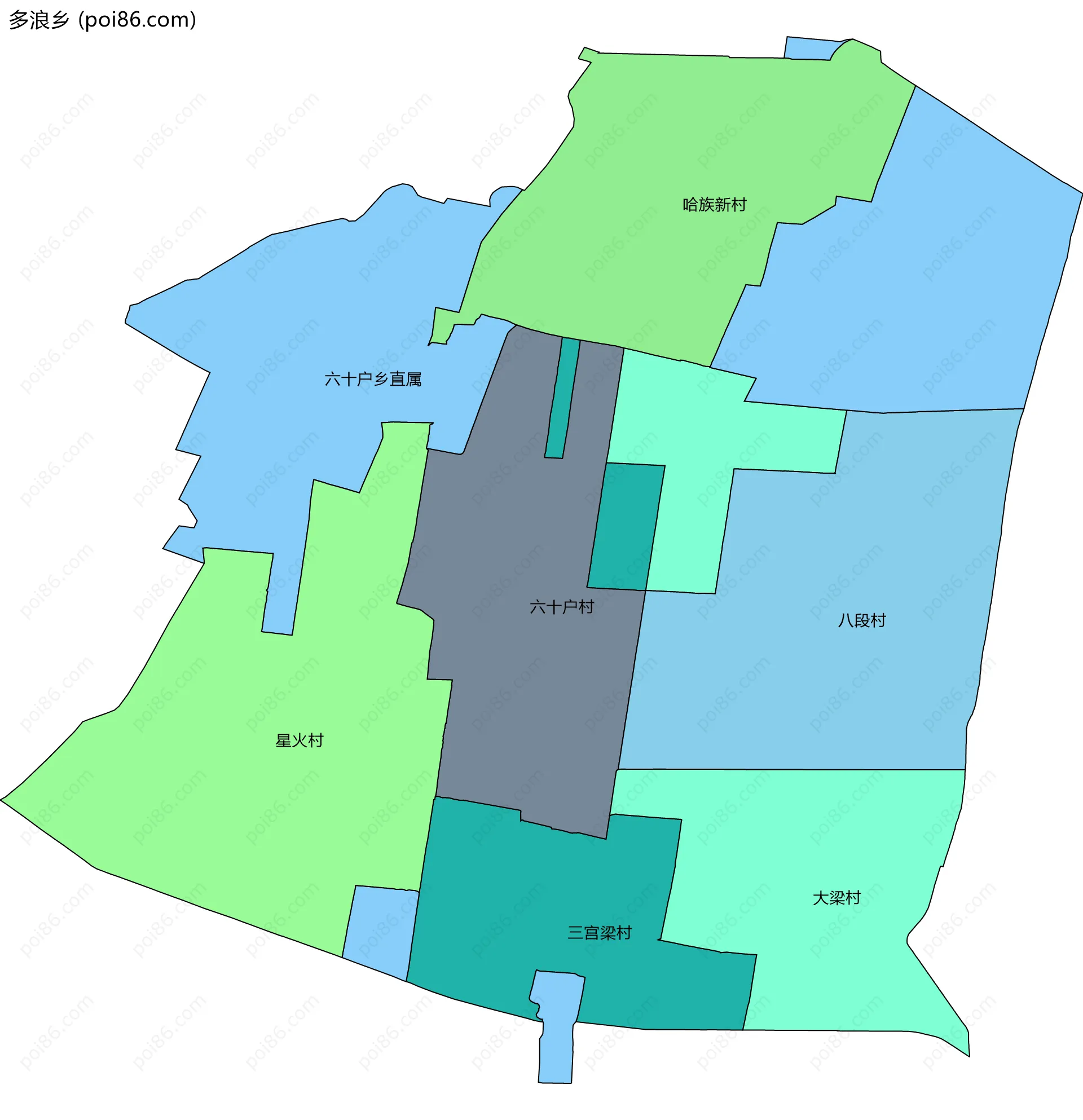多浪乡边界地图(五级行政区划)