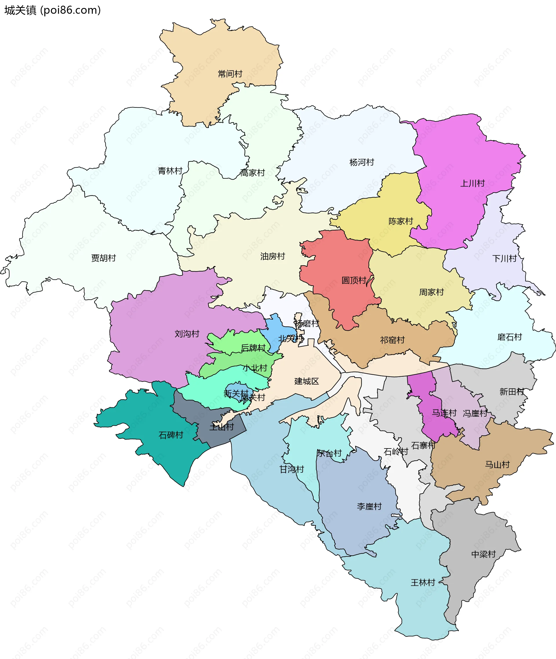 城关镇边界地图(五级行政区划)