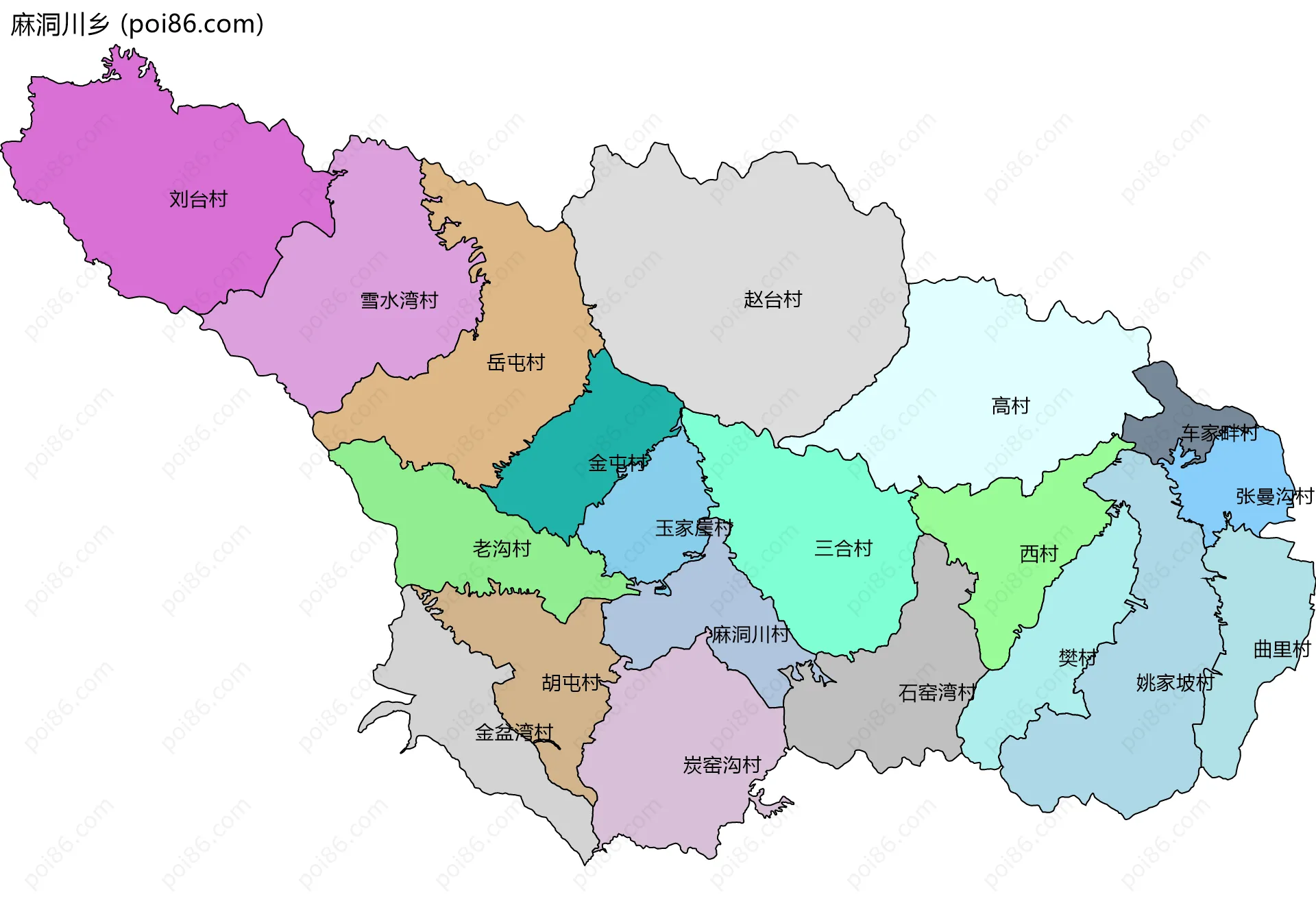 麻洞川乡边界地图(五级行政区划)