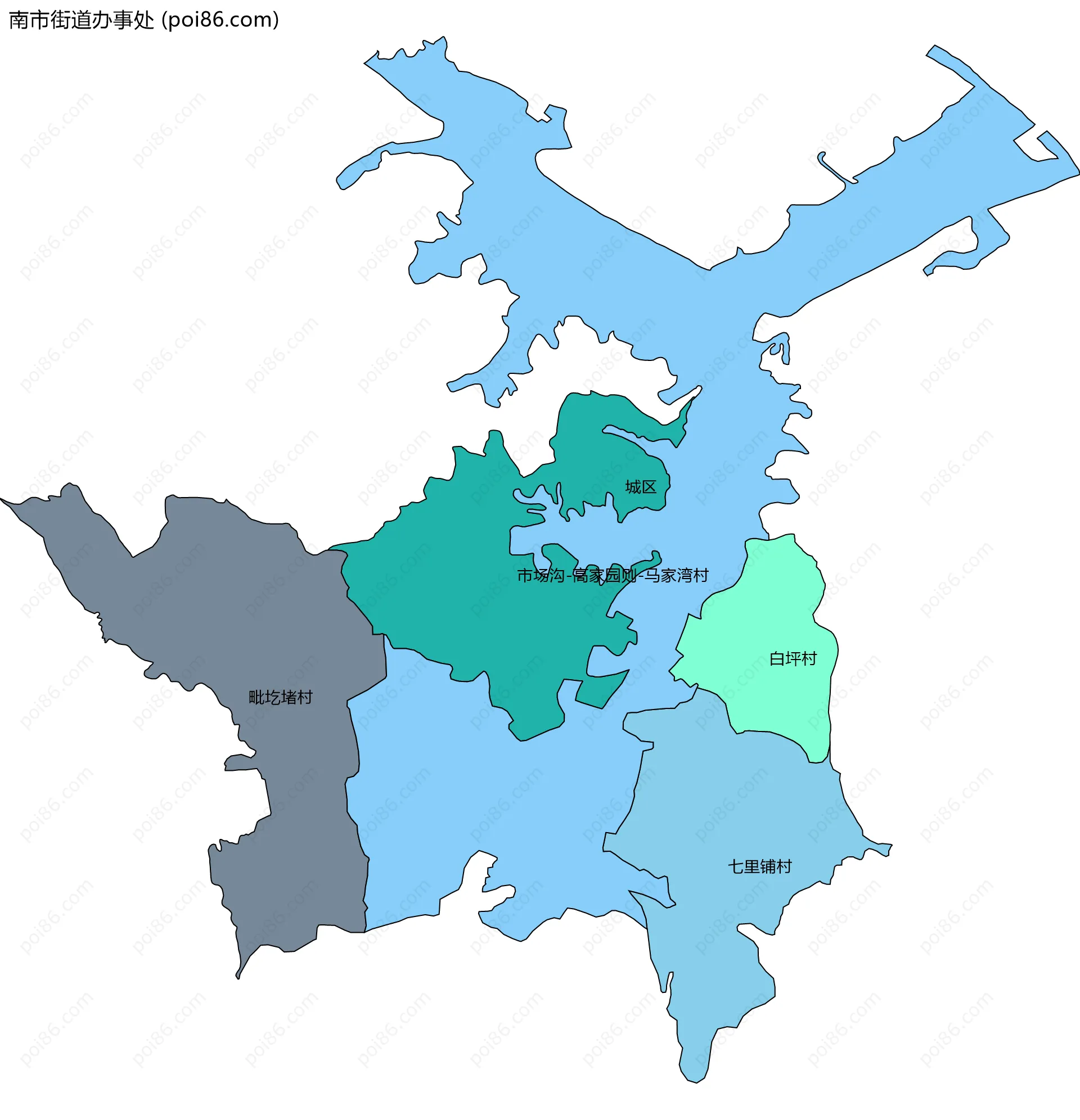 南市街道办事处边界地图(五级行政区划)