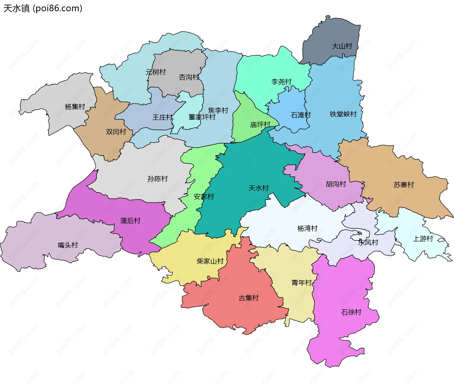 天水镇边界地图(五级行政区划)