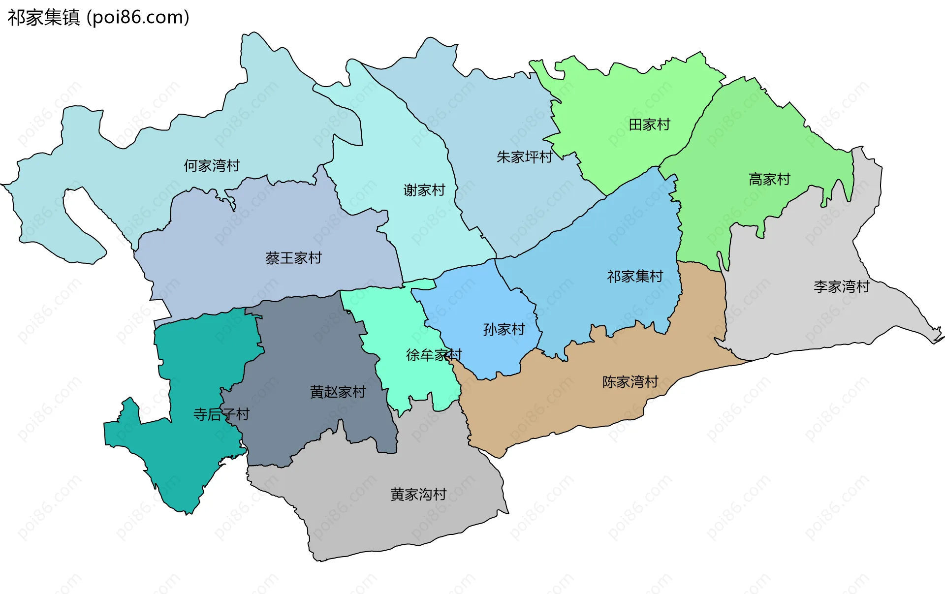 祁家集镇边界地图(五级行政区划)
