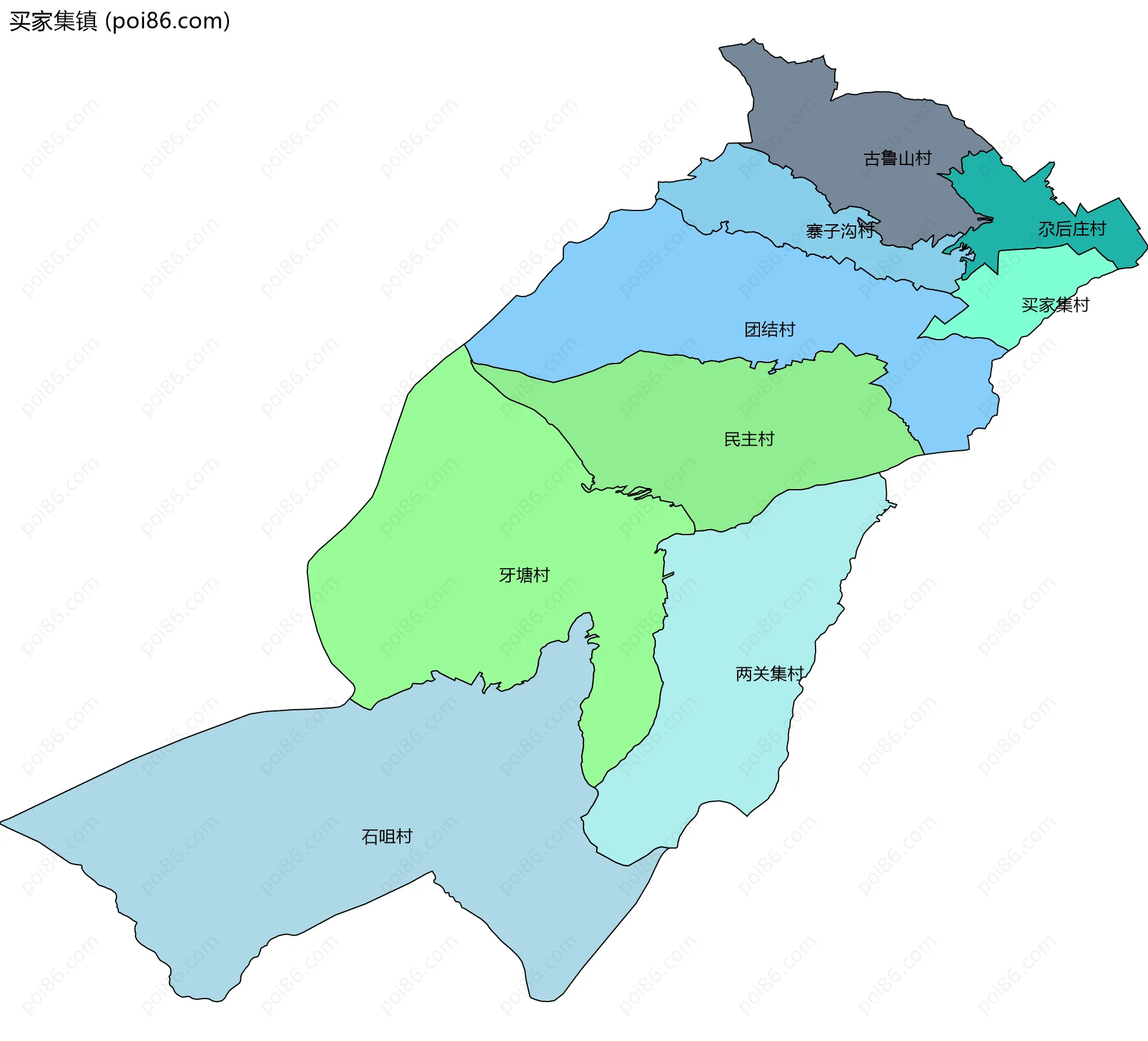 买家集镇边界地图(五级行政区划)