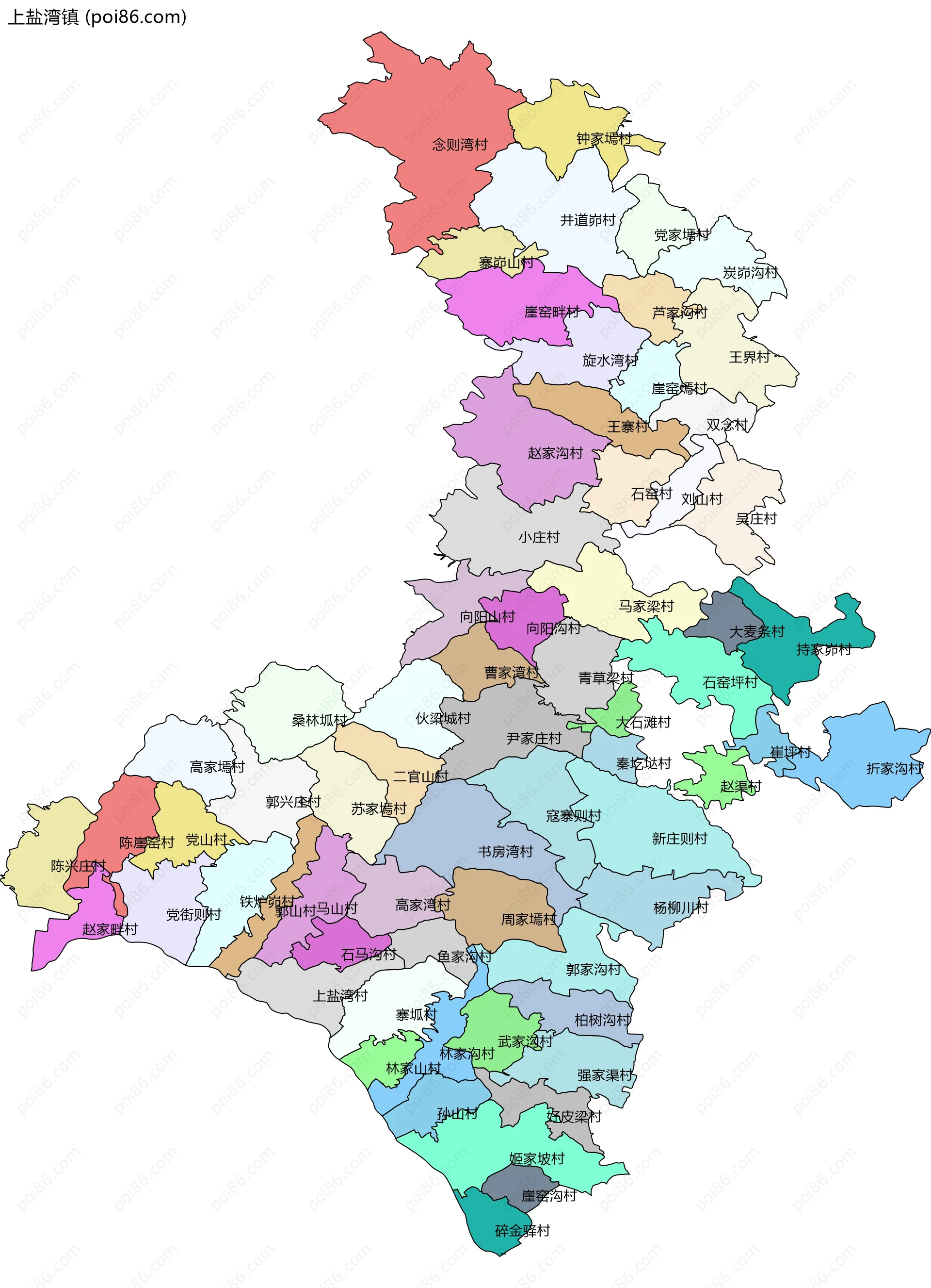 上盐湾镇边界地图(五级行政区划)