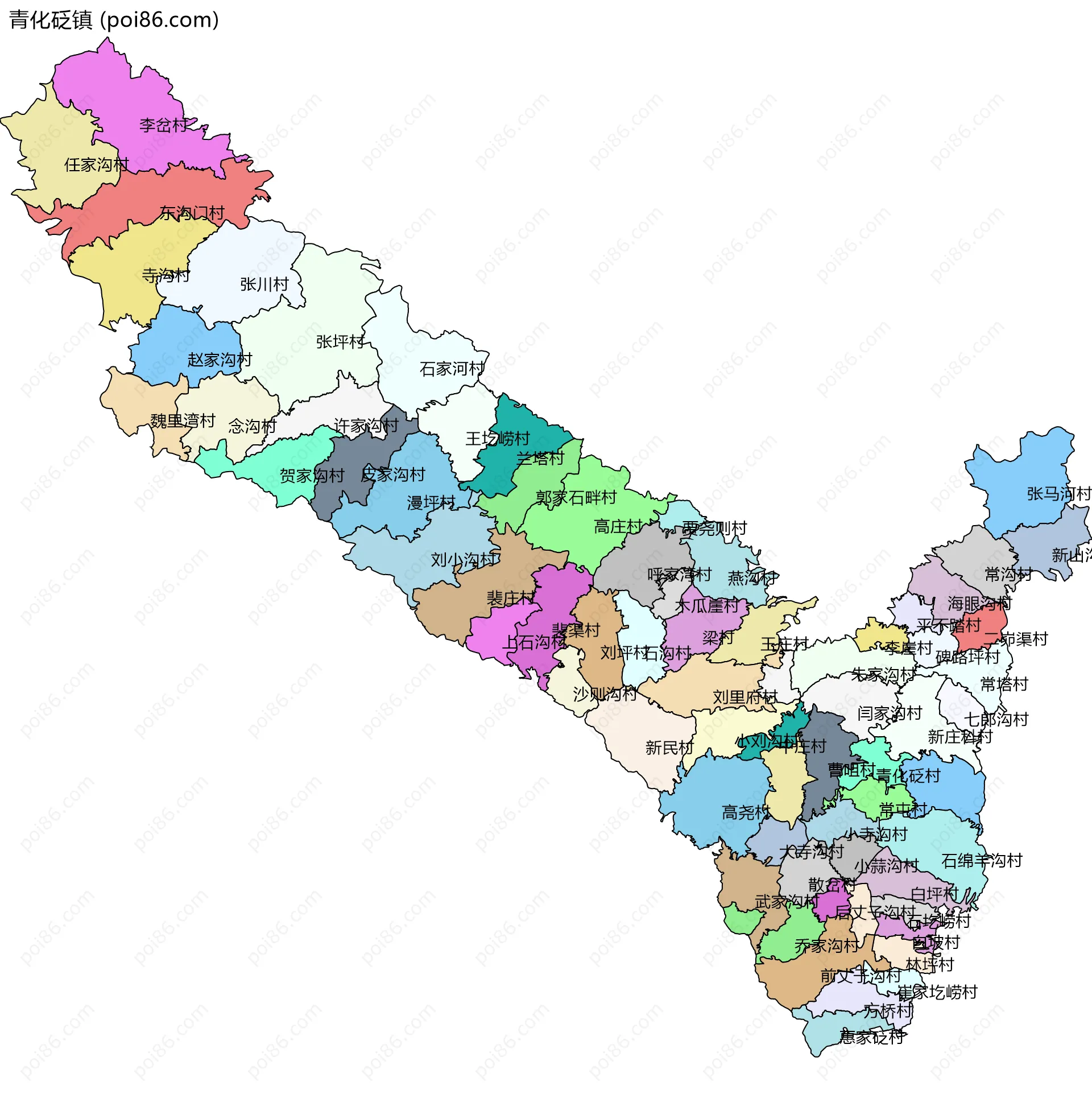 青化砭镇边界地图(五级行政区划)