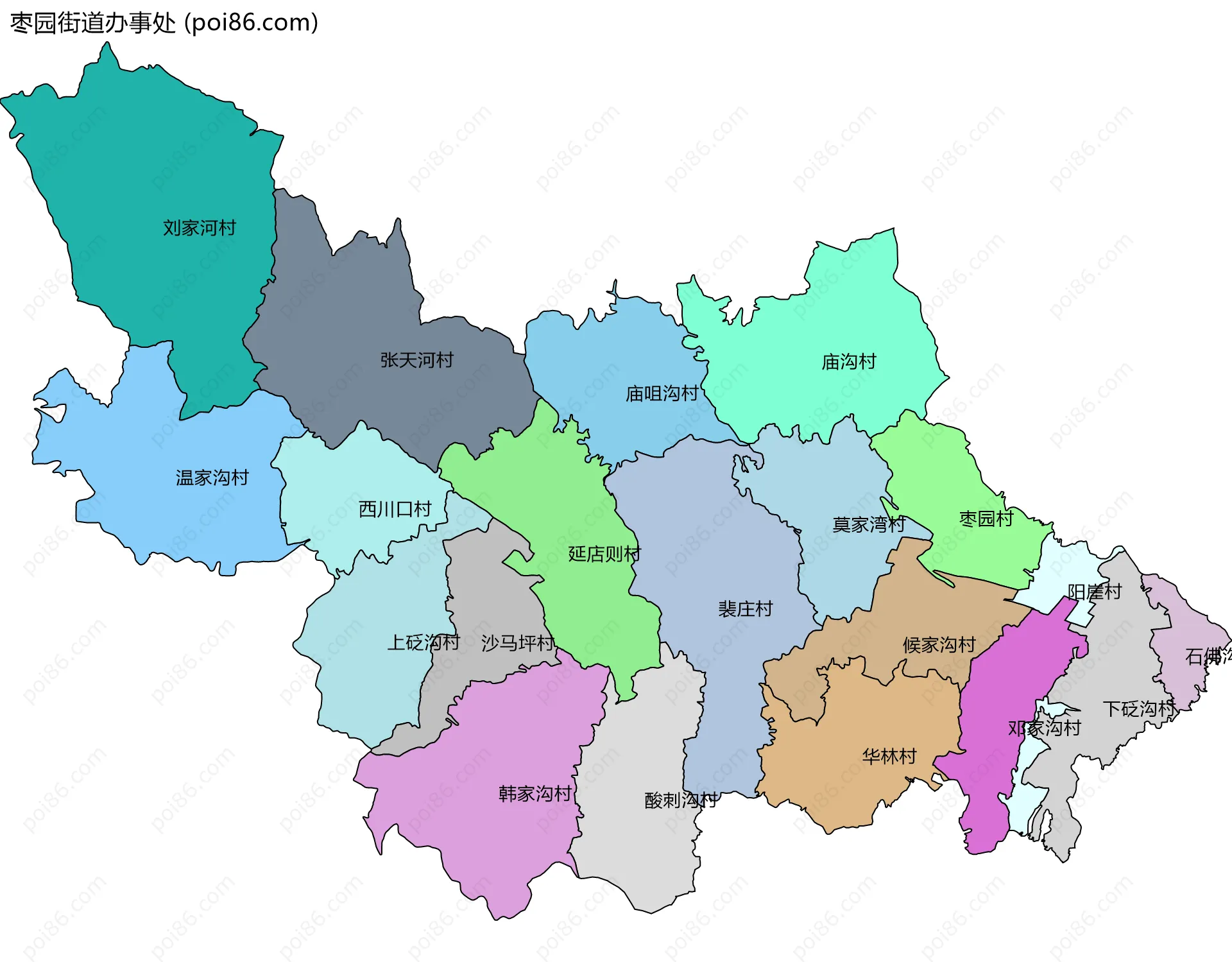 枣园街道办事处边界地图(五级行政区划)