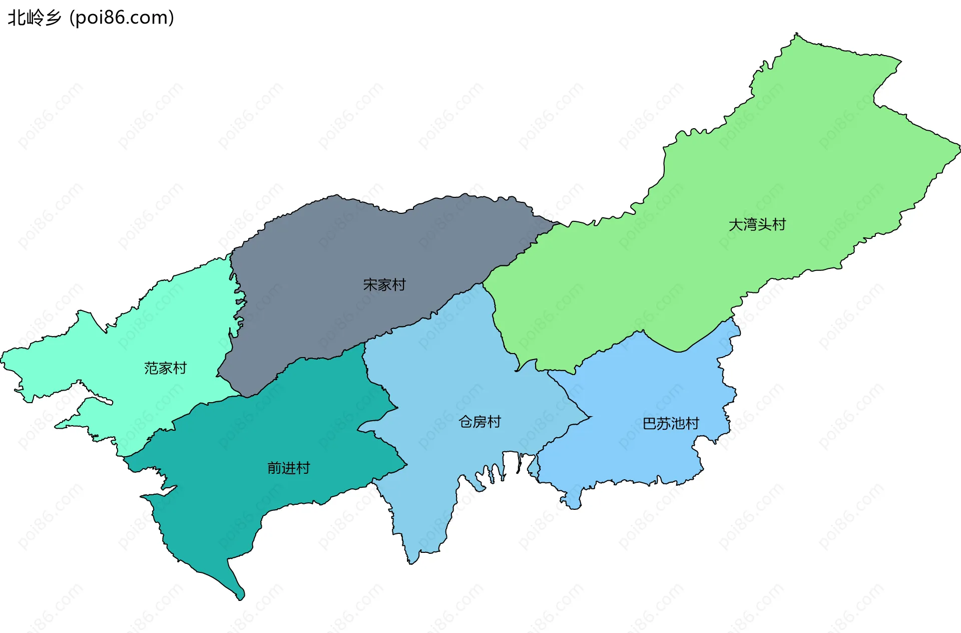 北岭乡边界地图(五级行政区划)