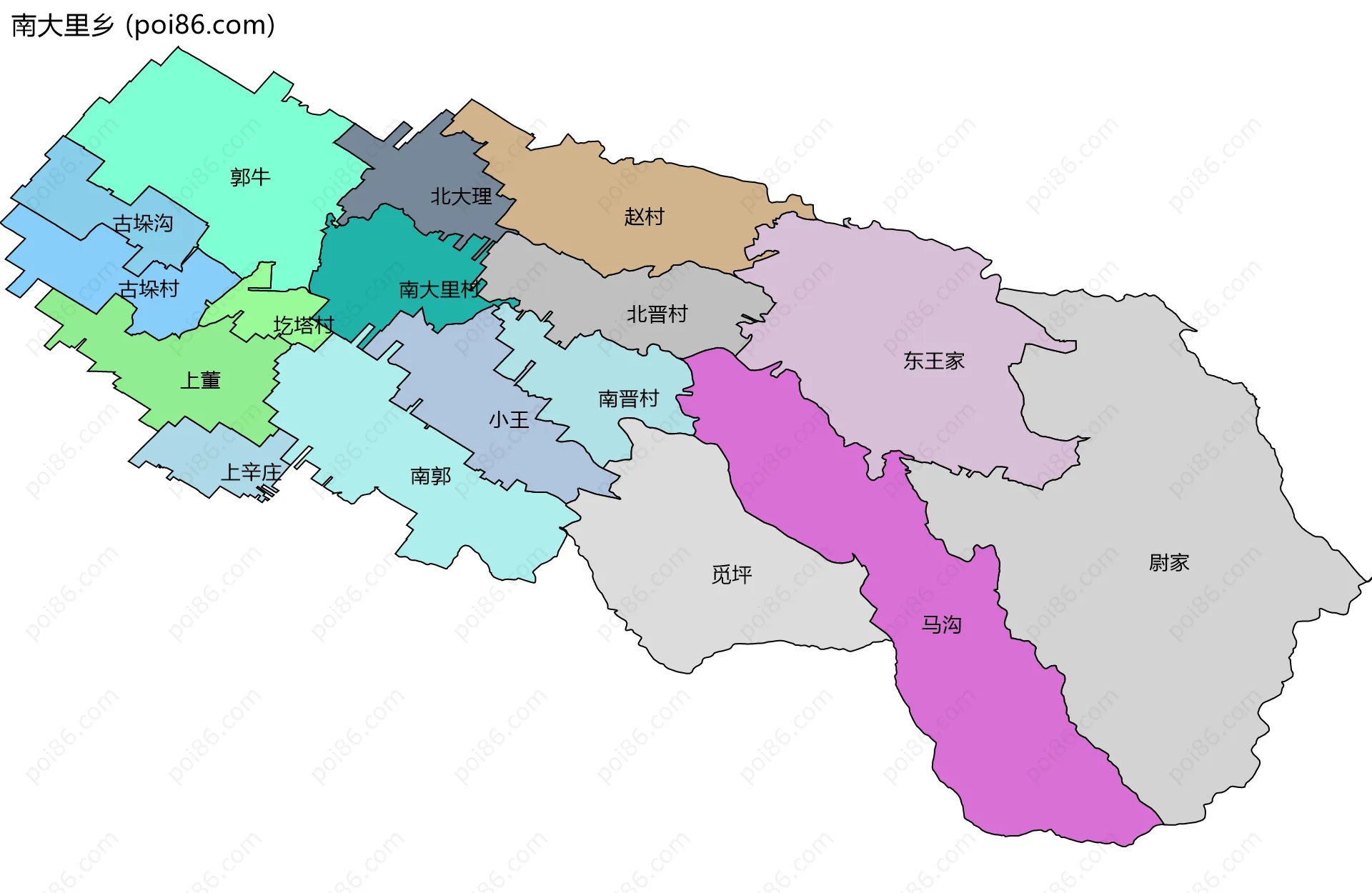 南大里乡边界地图(五级行政区划)