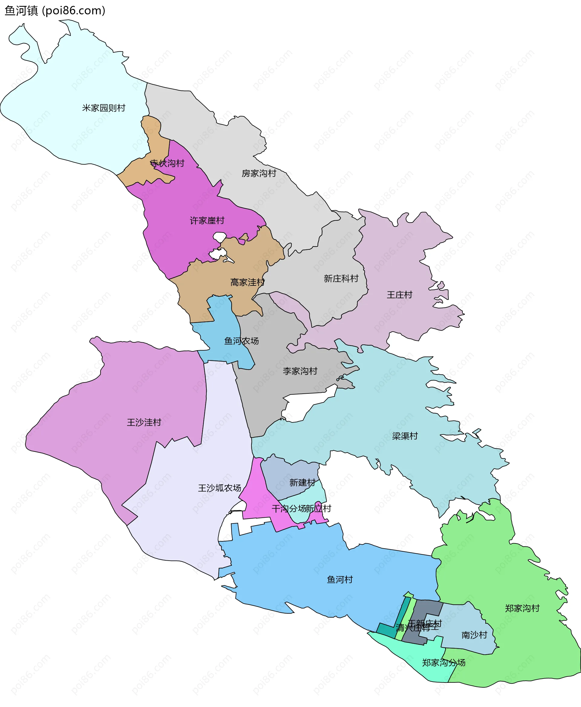 鱼河镇边界地图(五级行政区划)