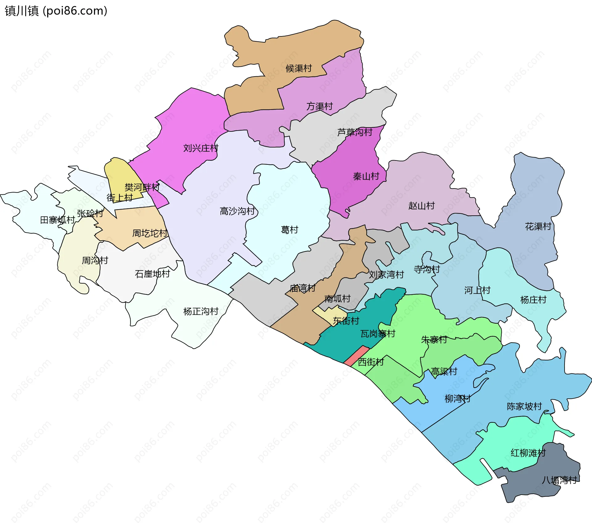 镇川镇边界地图(五级行政区划)