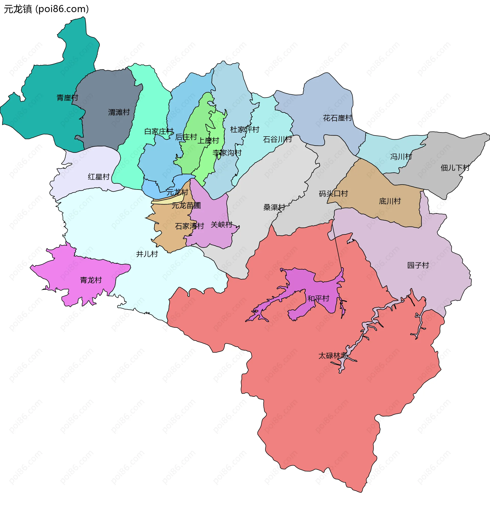 元龙镇边界地图(五级行政区划)