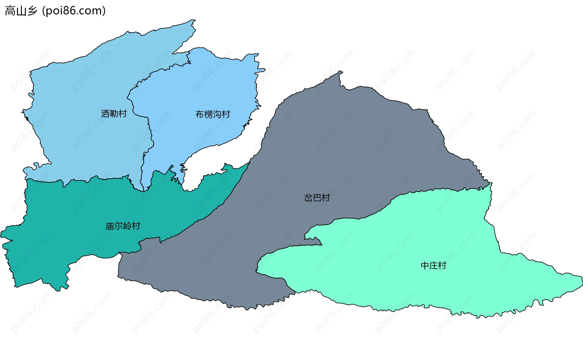 高山乡边界地图(五级行政区划)