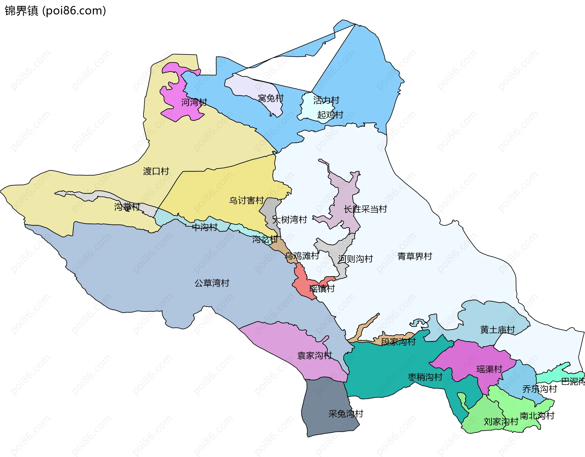 锦界镇边界地图(五级行政区划)