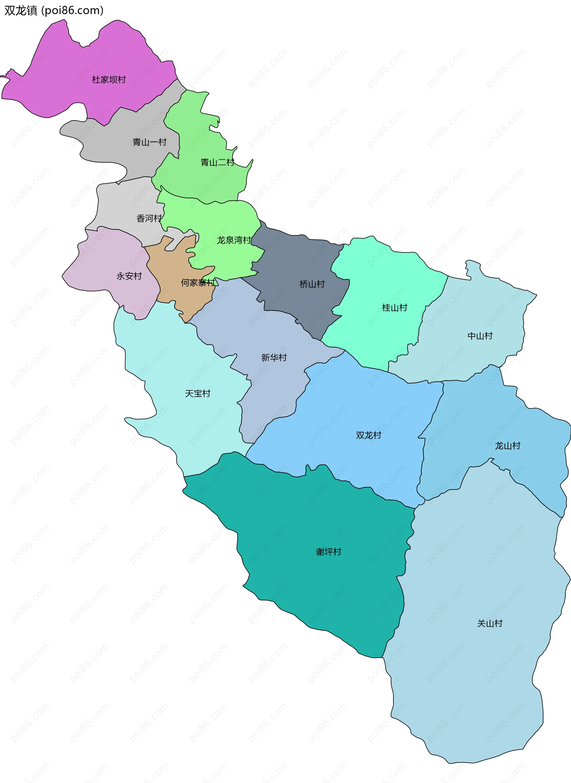 双龙镇边界地图(五级行政区划)