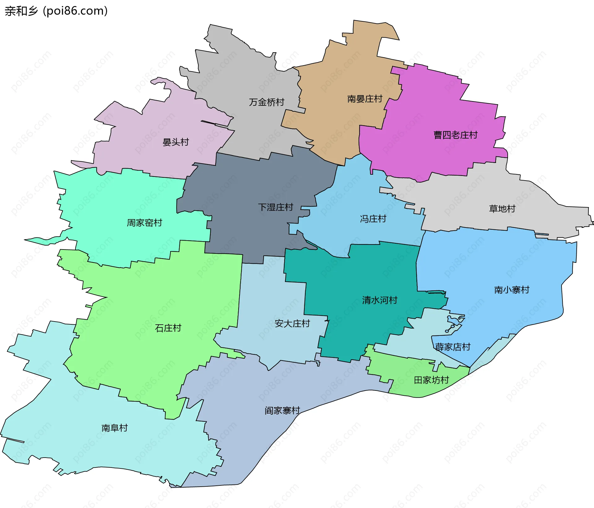 亲和乡边界地图(五级行政区划)