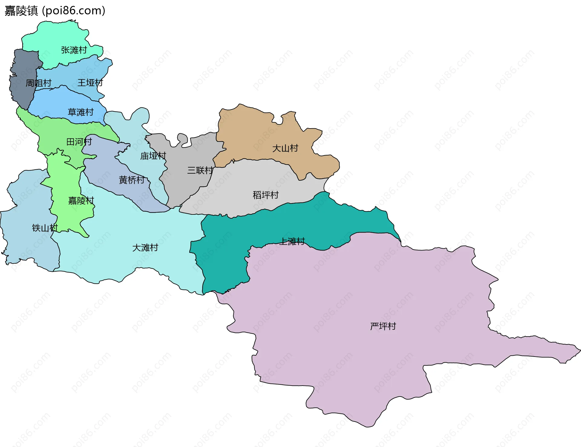 嘉陵镇边界地图(五级行政区划)