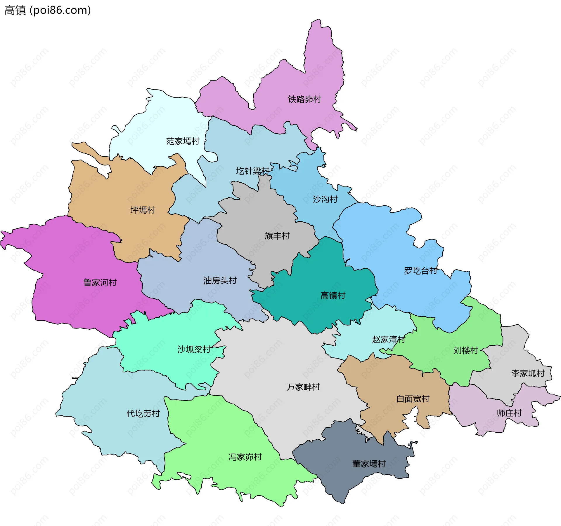 高镇边界地图(五级行政区划)