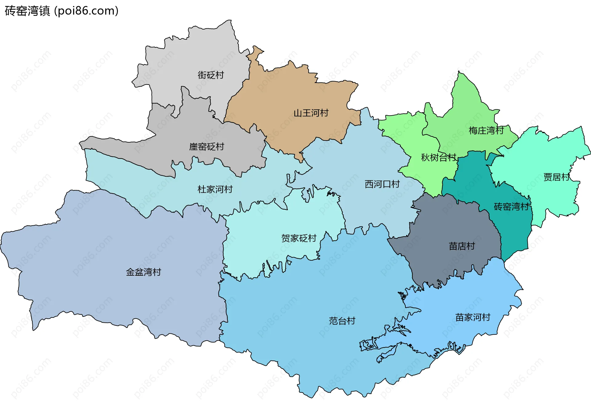 砖窑湾镇边界地图(五级行政区划)