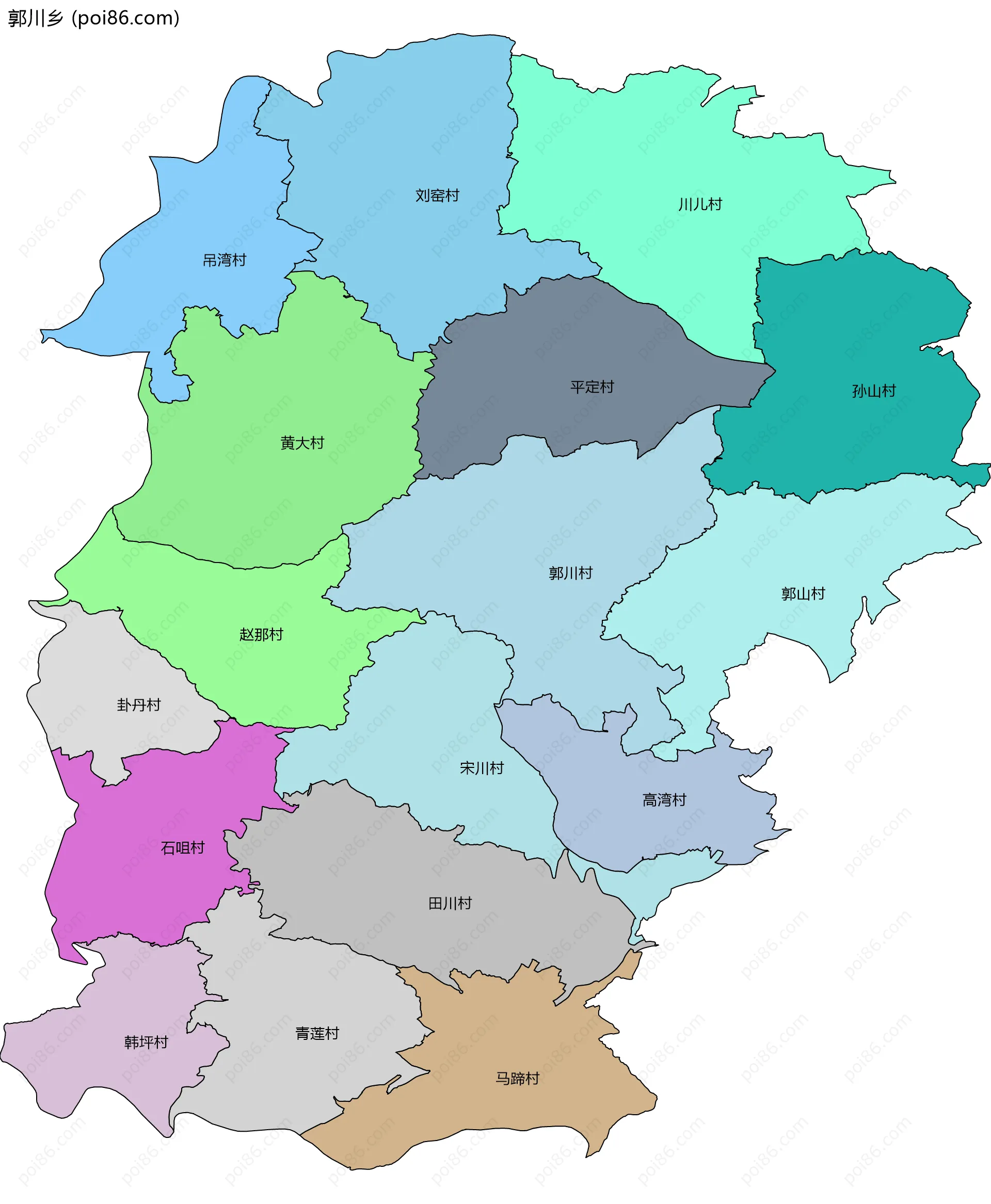 郭川乡边界地图(五级行政区划)