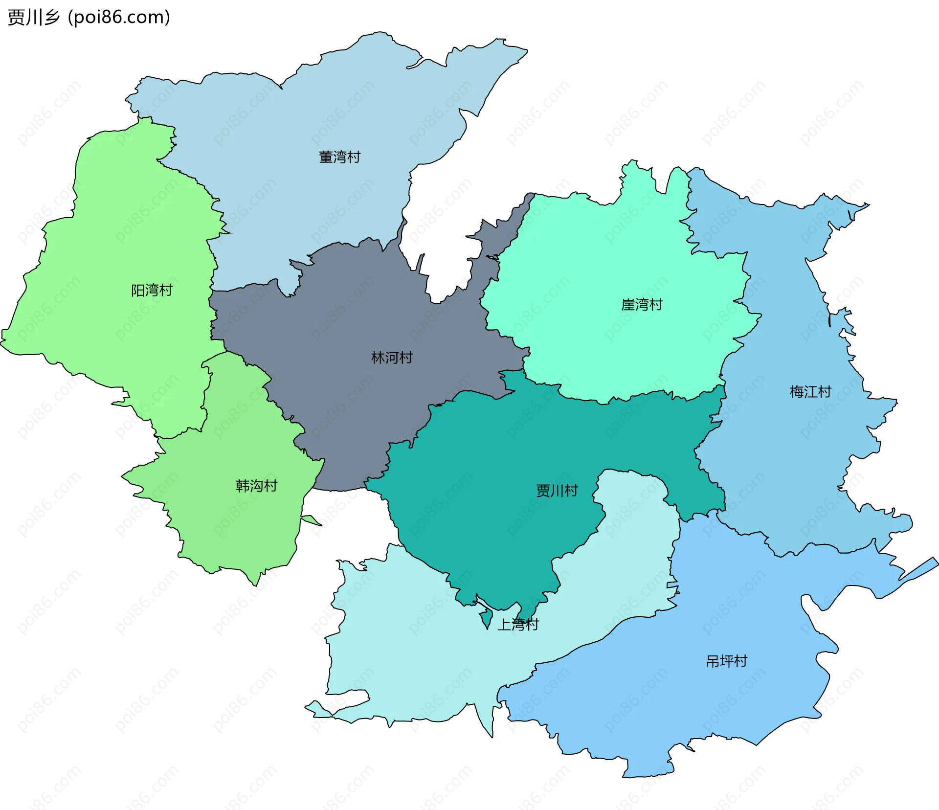 贾川乡边界地图(五级行政区划)