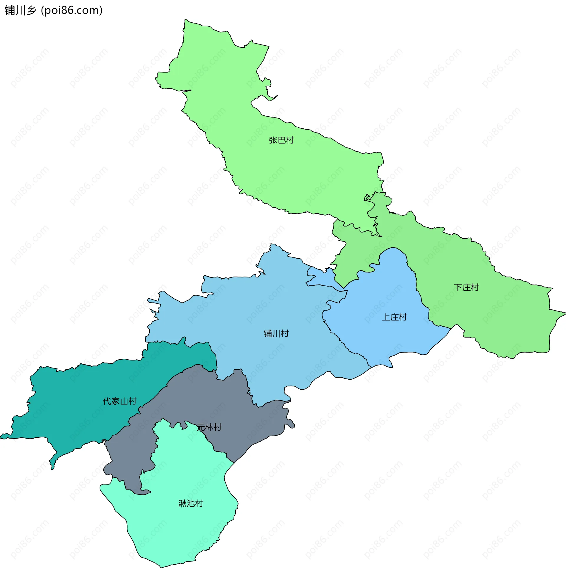 铺川乡边界地图(五级行政区划)