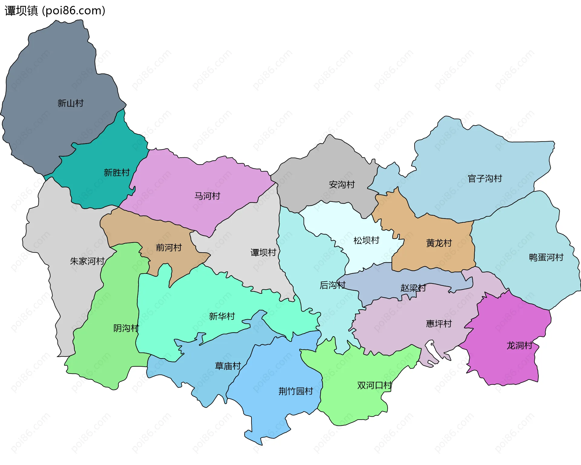 谭坝镇边界地图(五级行政区划)