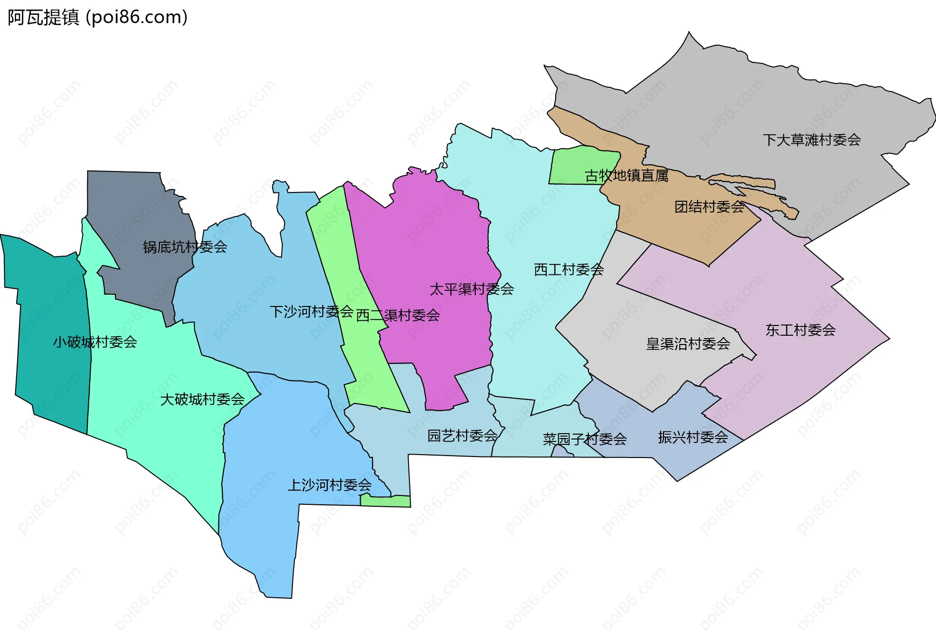 阿瓦提镇边界地图(五级行政区划)