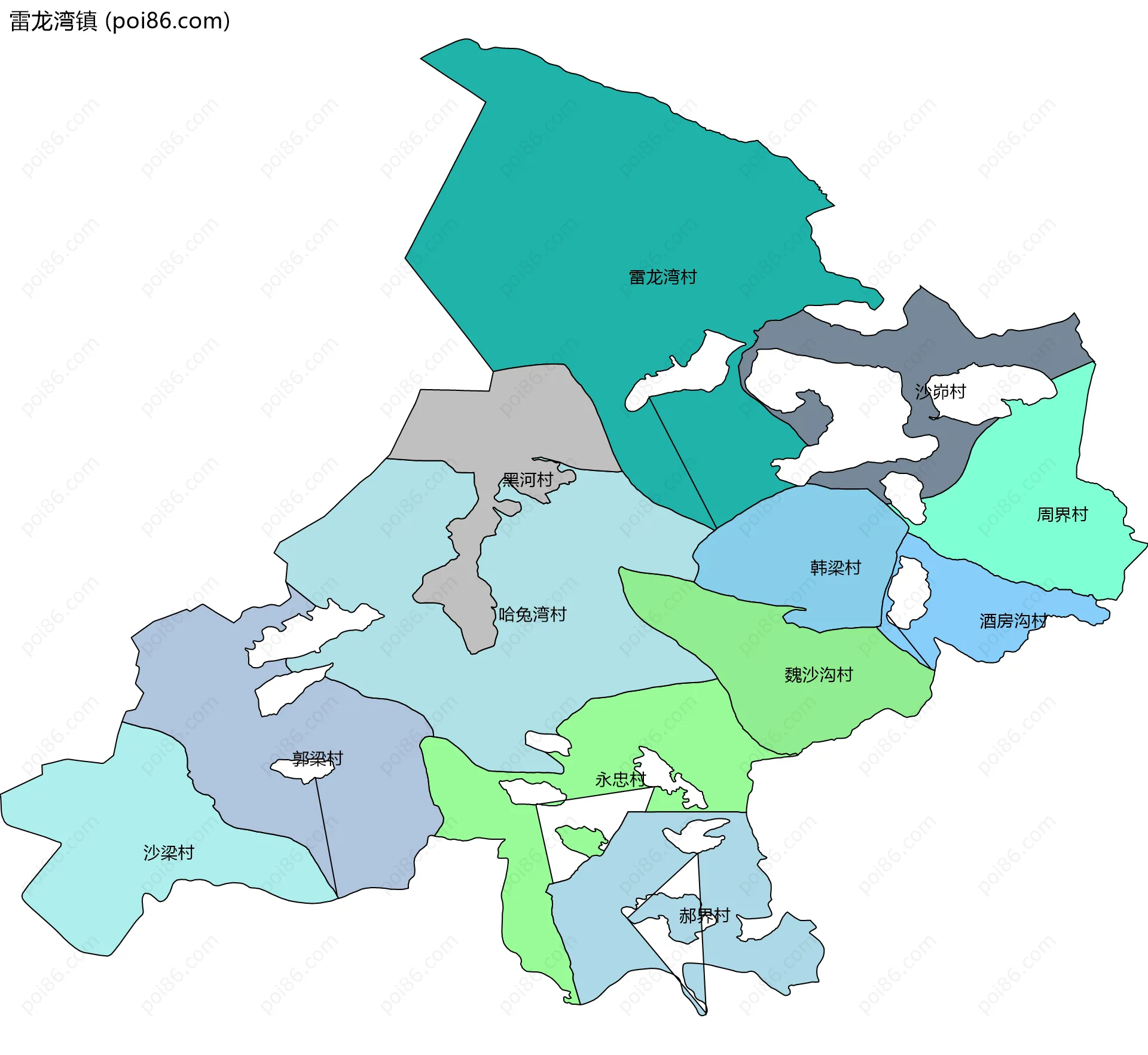 雷龙湾镇边界地图(五级行政区划)