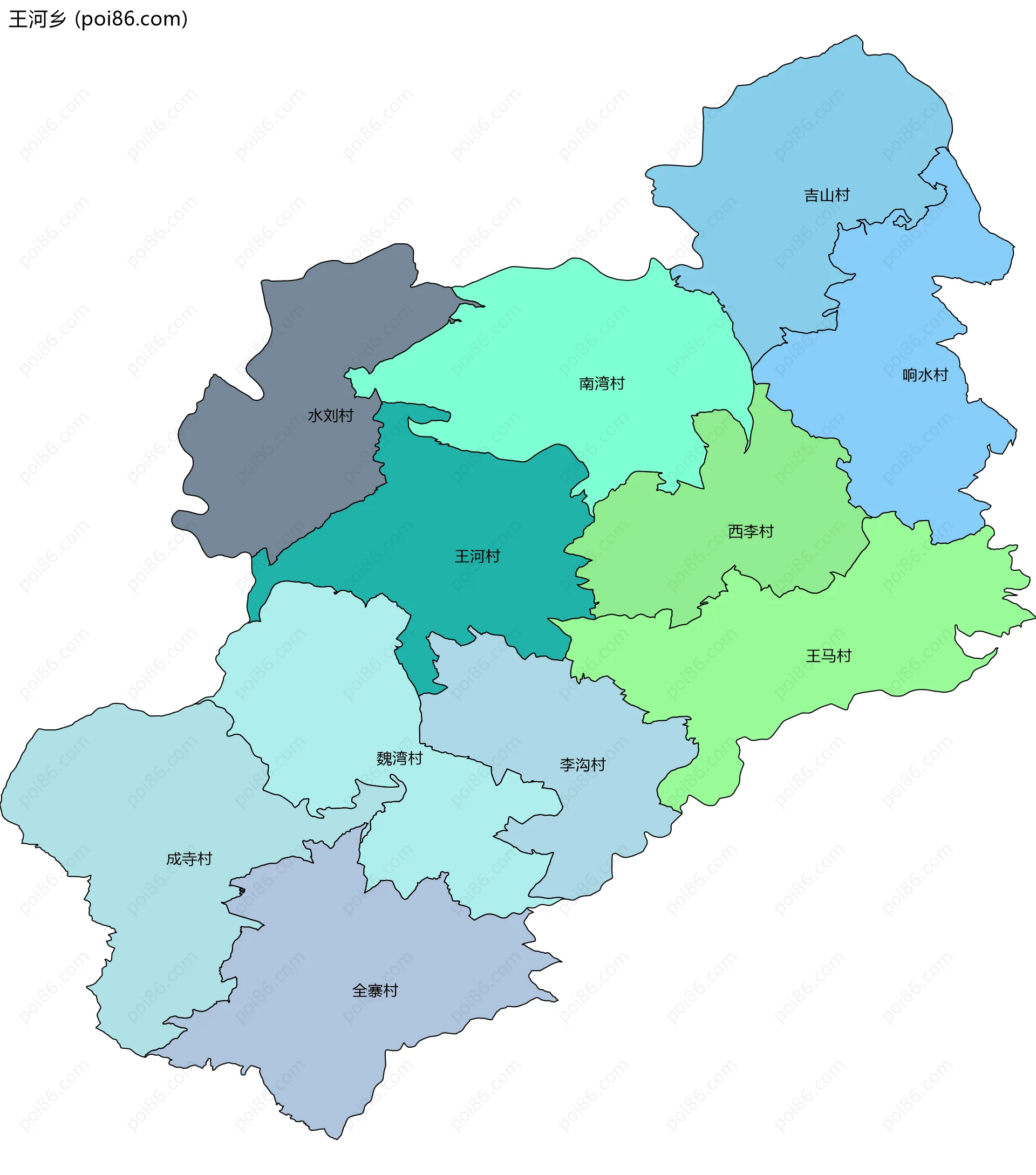 王河乡边界地图(五级行政区划)