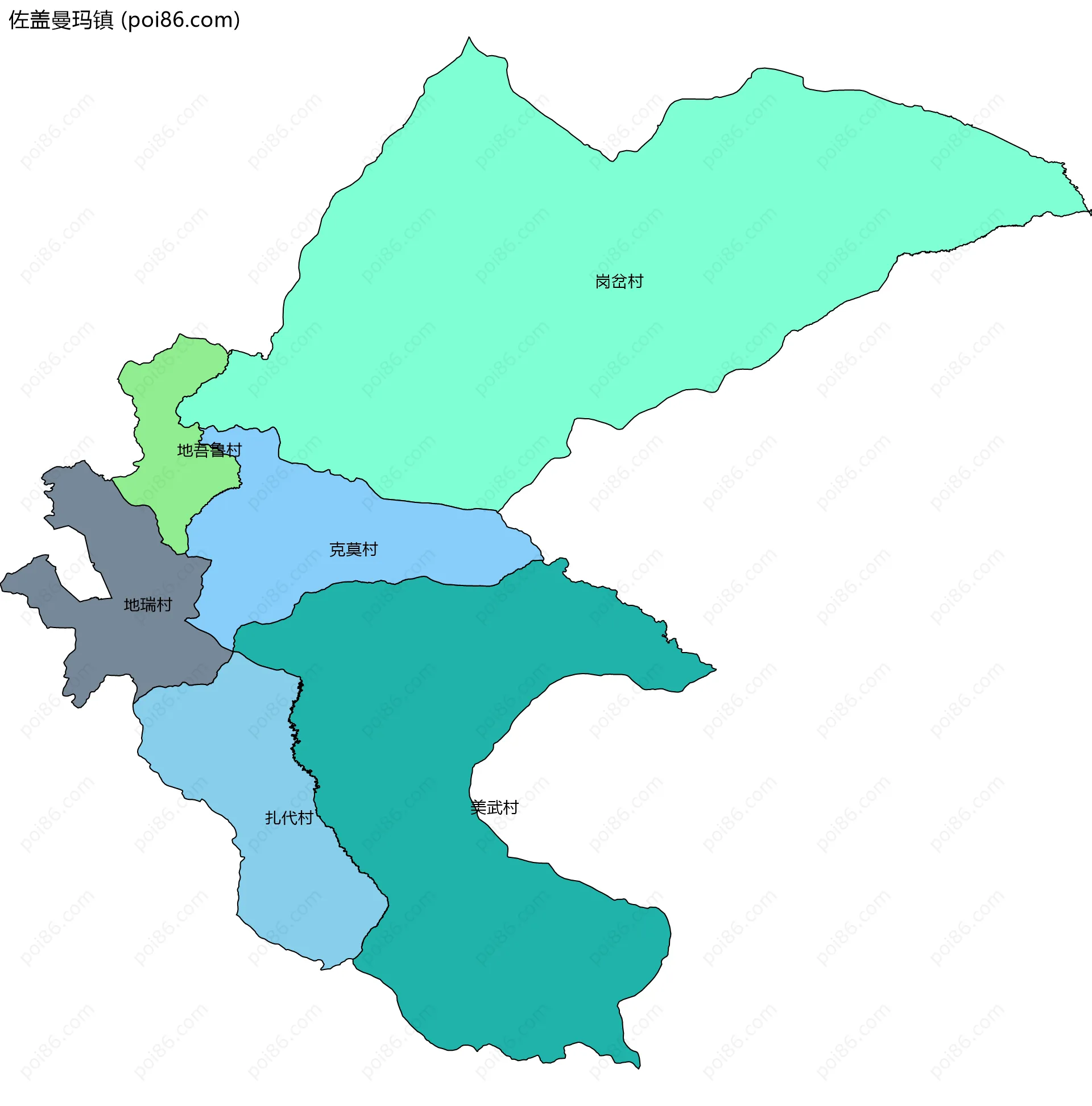 佐盖曼玛镇边界地图(五级行政区划)