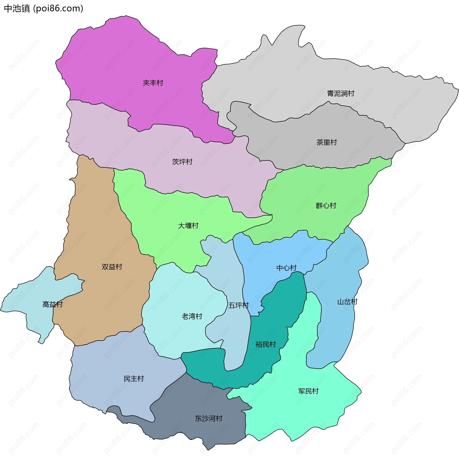 中池镇边界地图(五级行政区划)