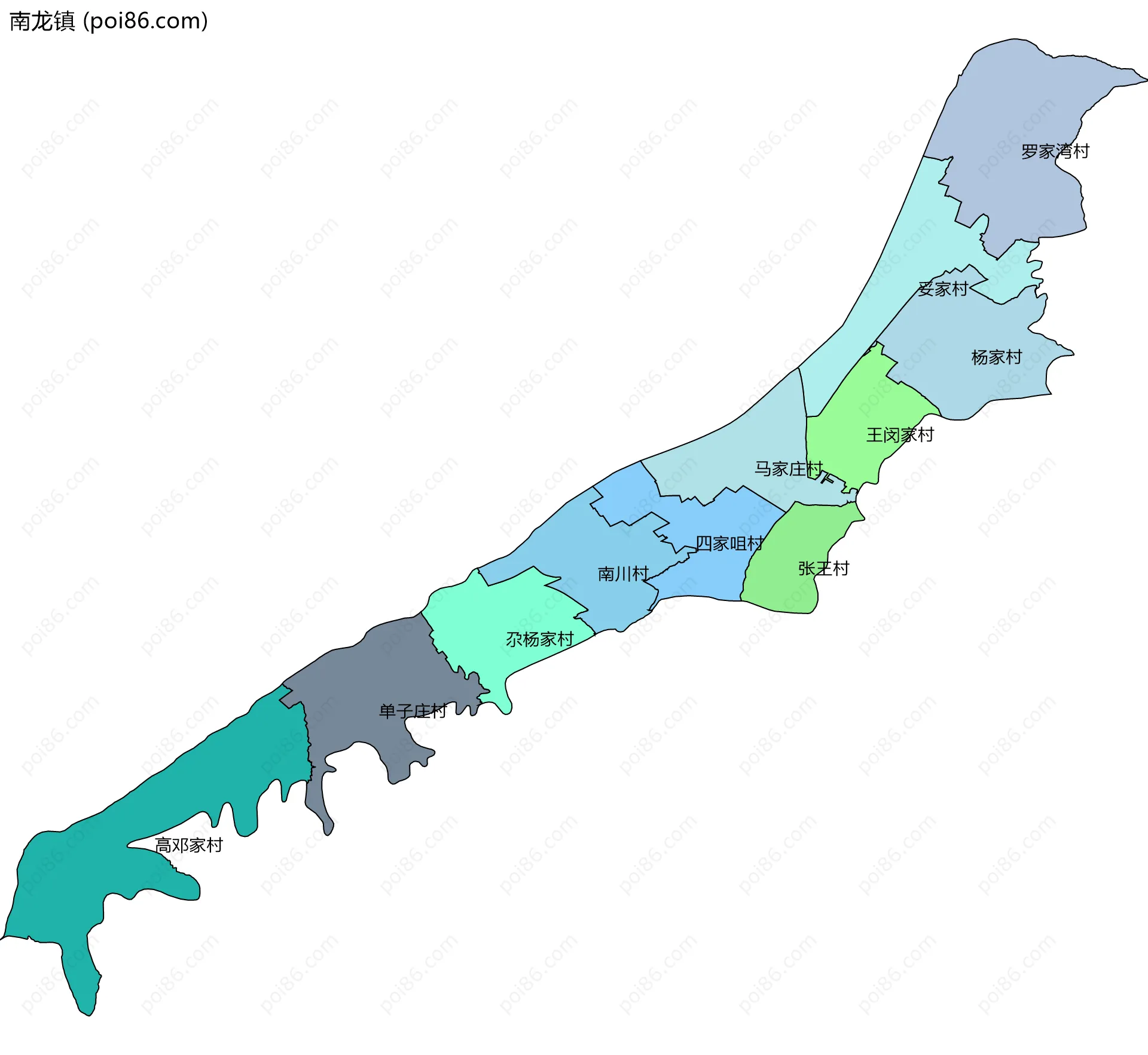 南龙镇边界地图(五级行政区划)