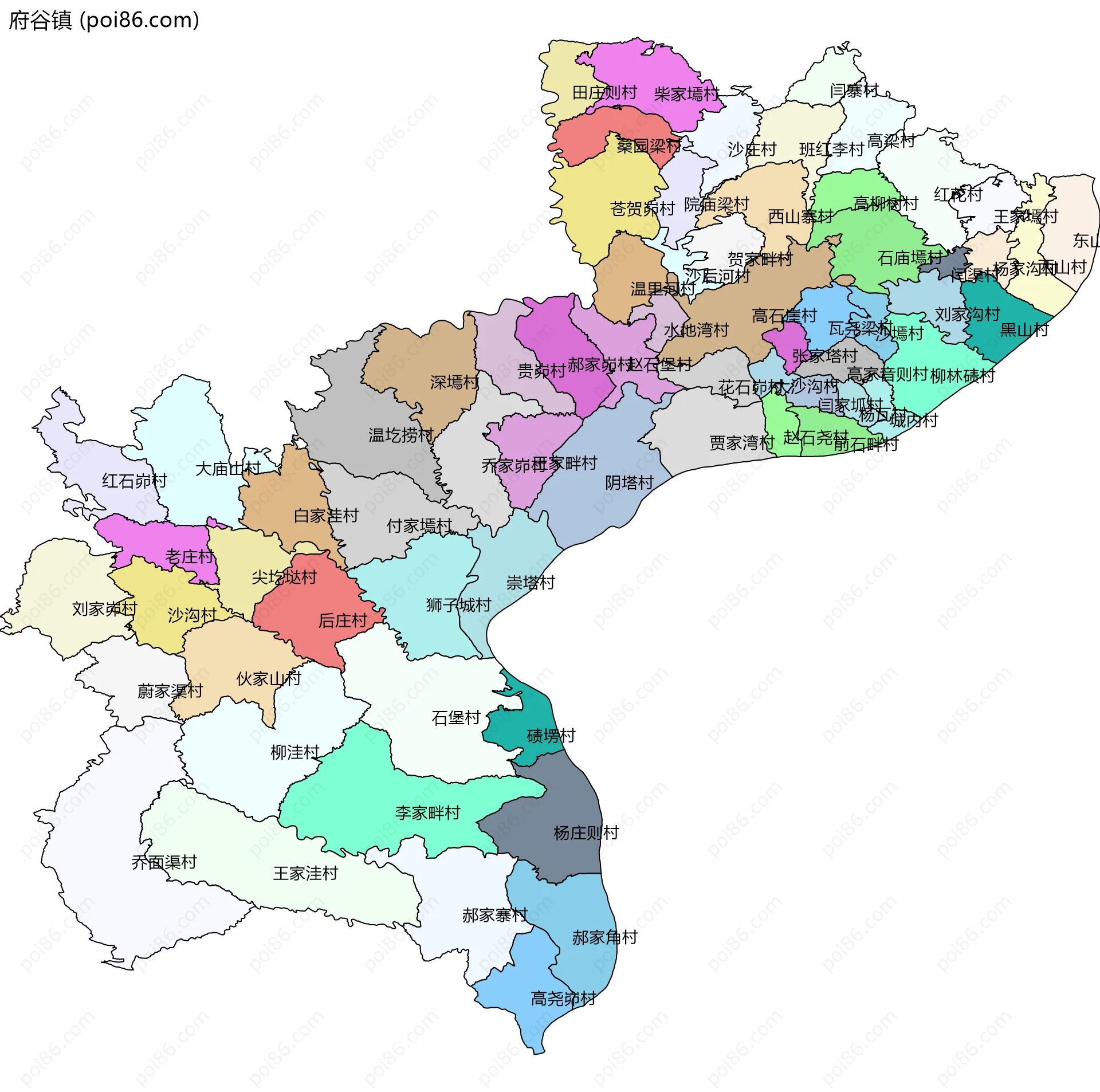 府谷镇边界地图(五级行政区划)