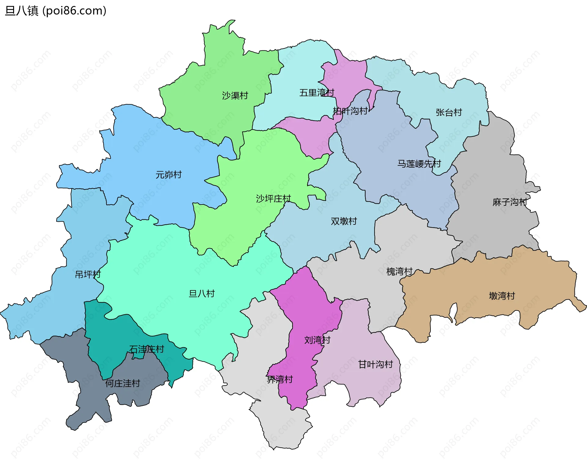 旦八镇边界地图(五级行政区划)