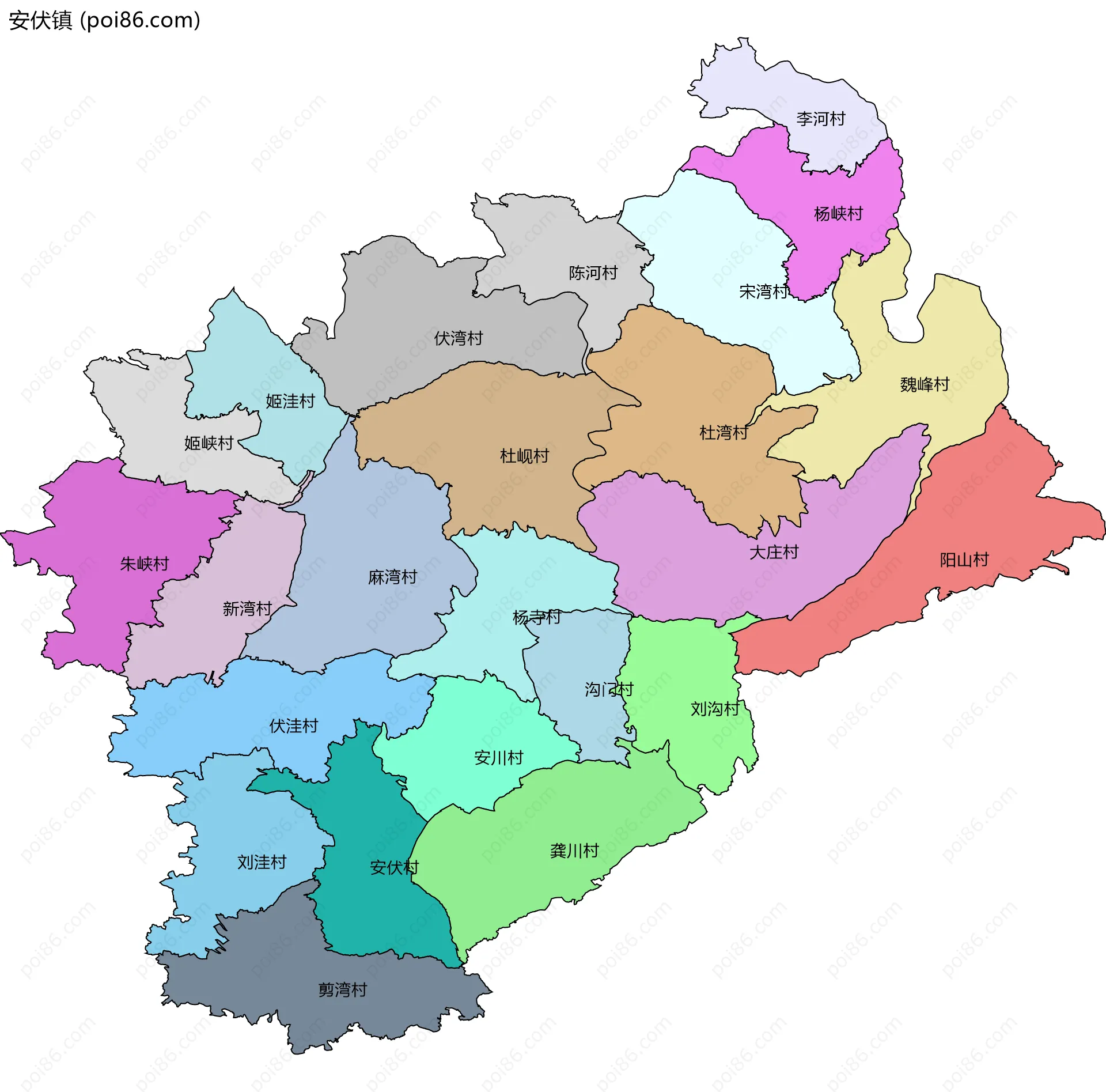 安伏镇边界地图(五级行政区划)