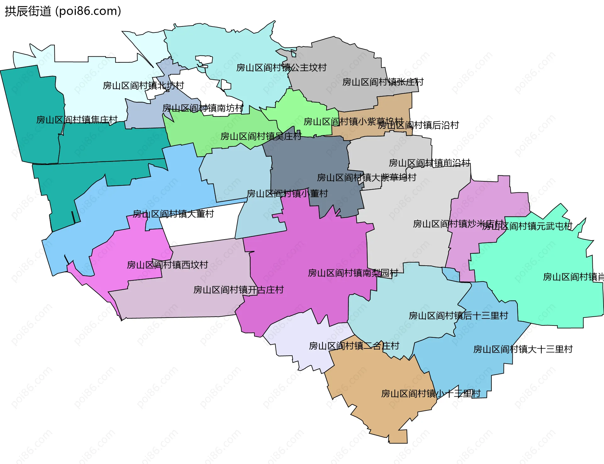 拱辰街道边界地图(五级行政区划)
